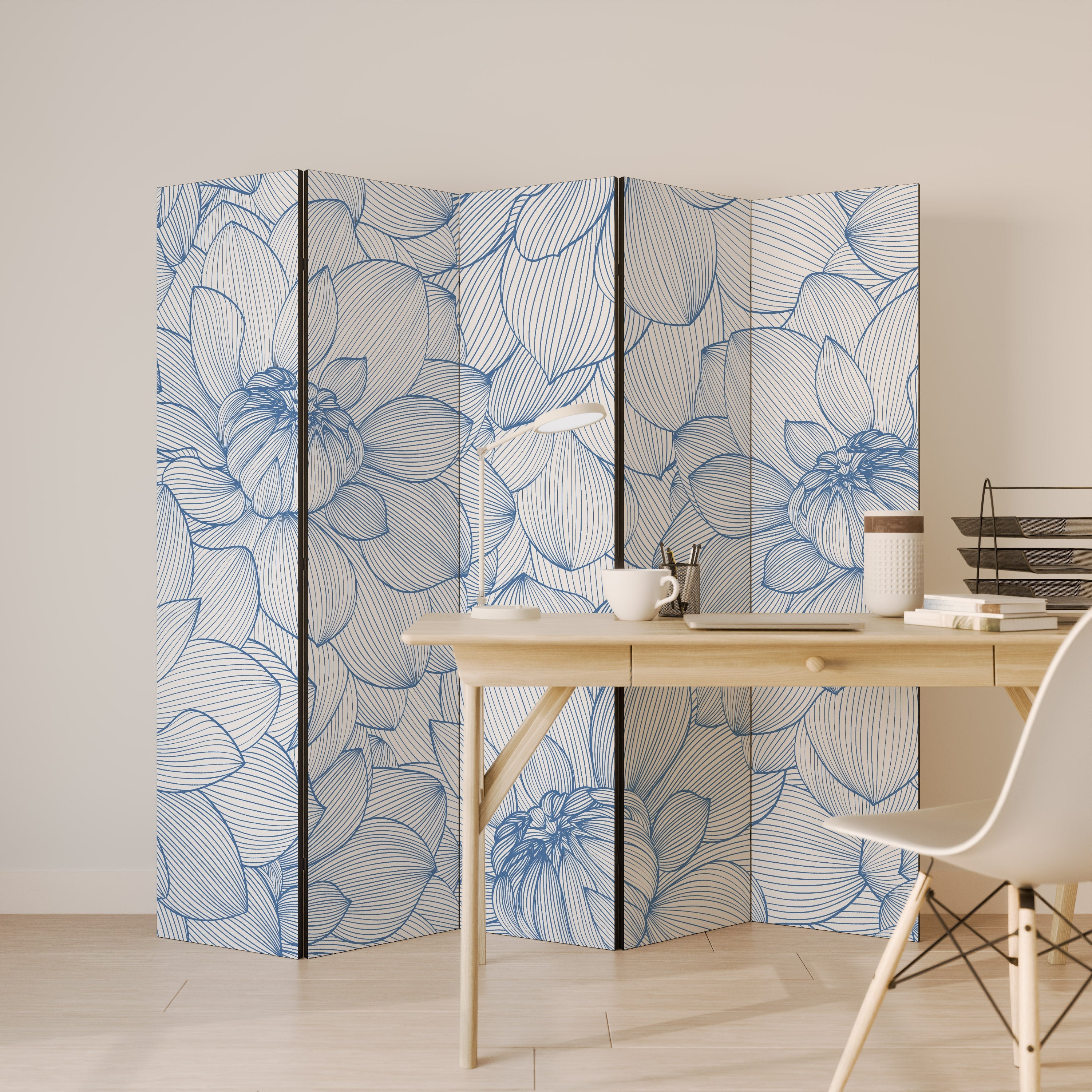 LUSH LINEAR BLOOMS Dekorativer 5-teiliger Raumteiler