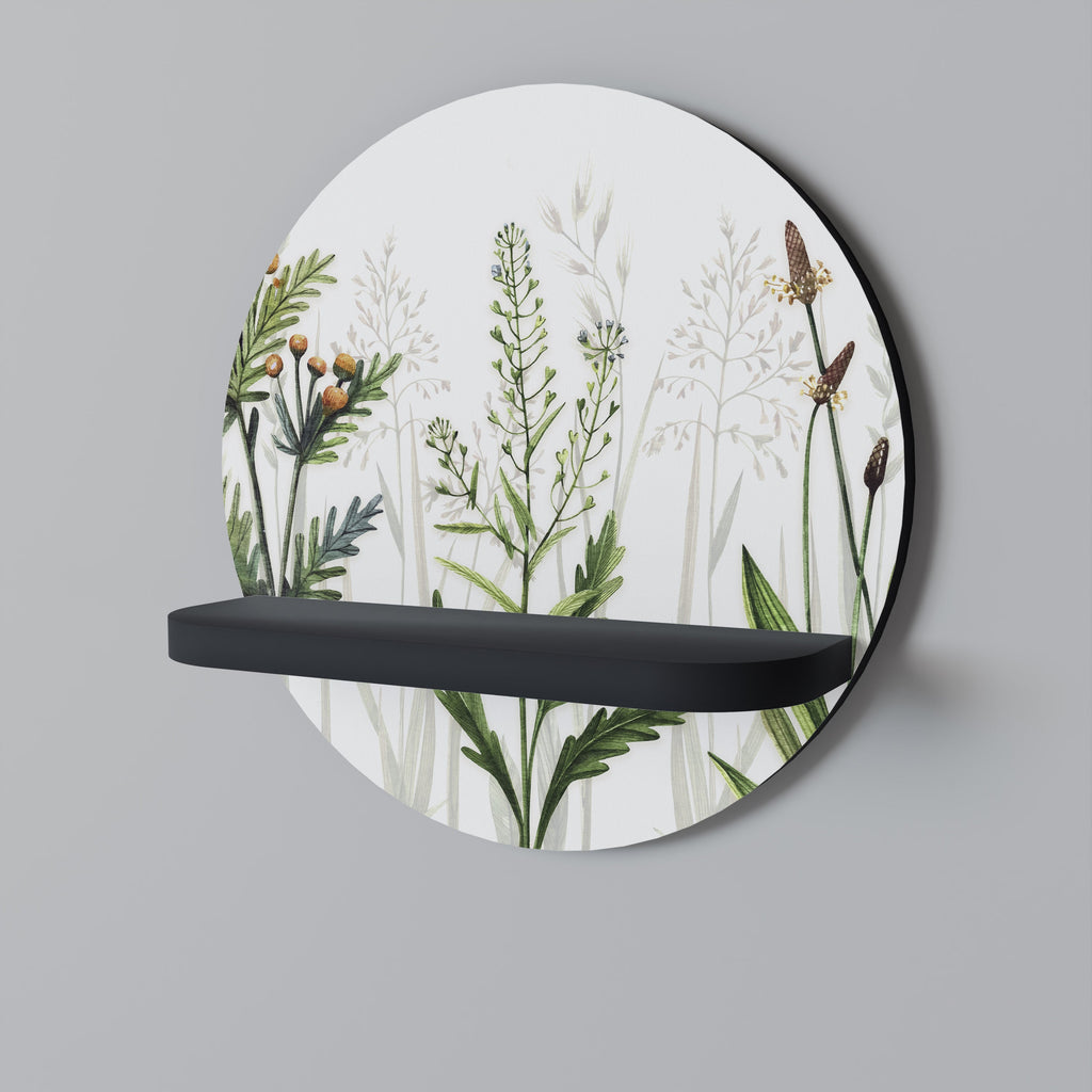 HERBAL DREAM Round Art Shelf In Black Finish