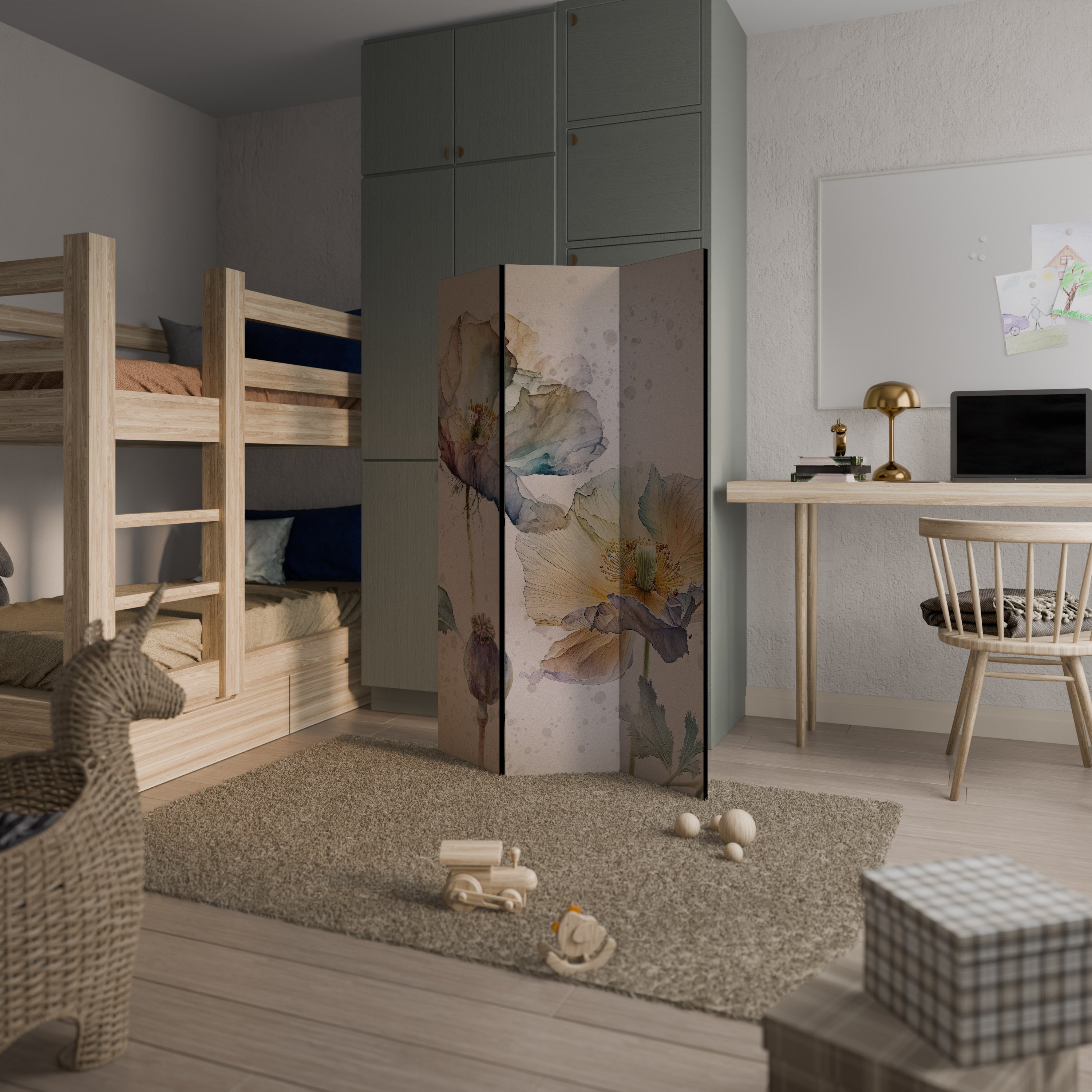 SOFTEN POPPY Dekorativer 3-teiliger Raumteiler