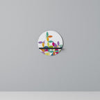 PIXEL BLOSSOM Round Art Shelf In Black Finish