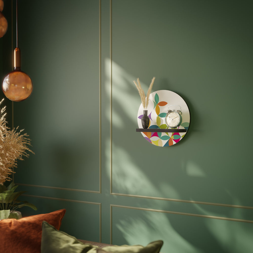 PIXEL BLOSSOM Round Art Shelf In Black Finish