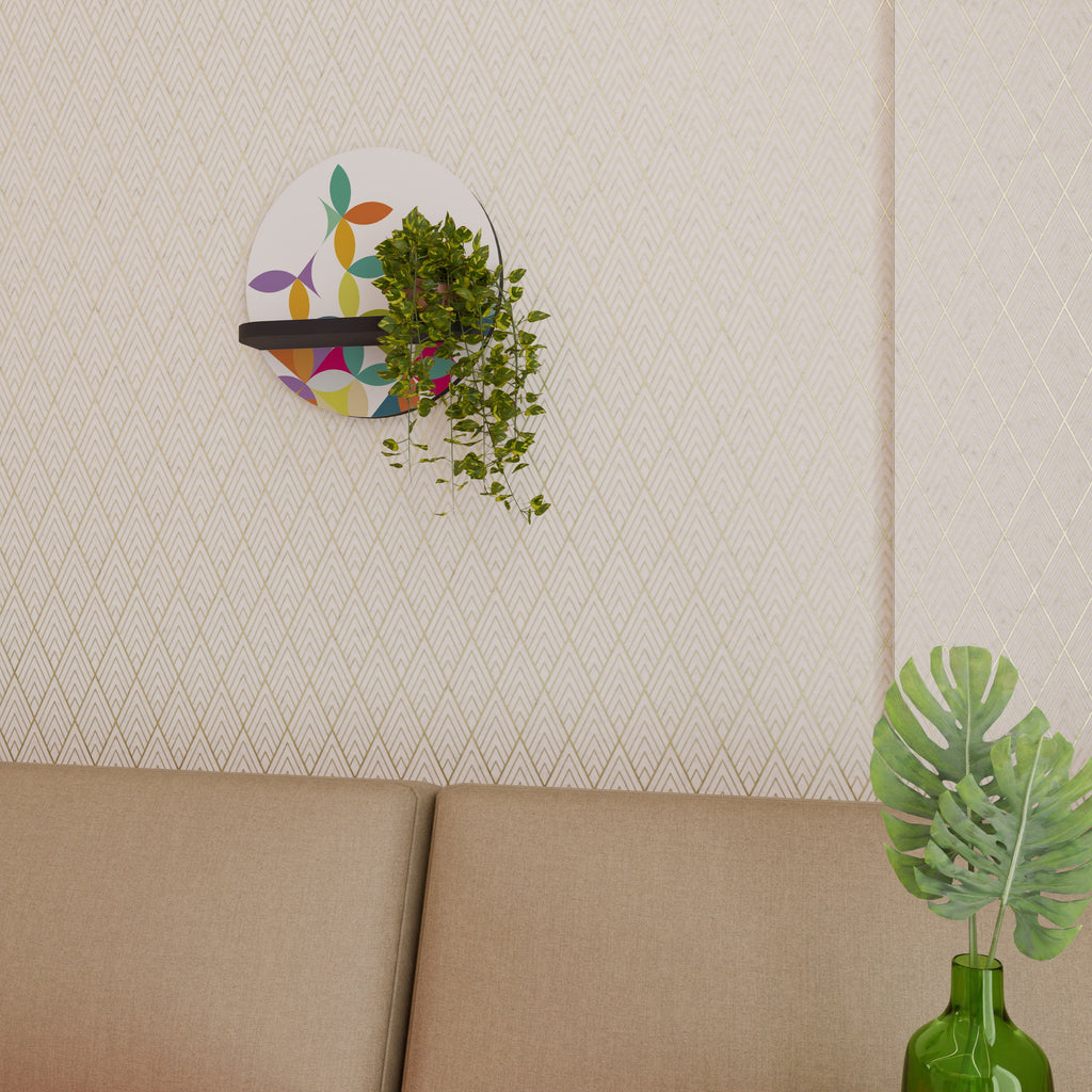 PIXEL BLOSSOM Round Art Shelf In Black Finish