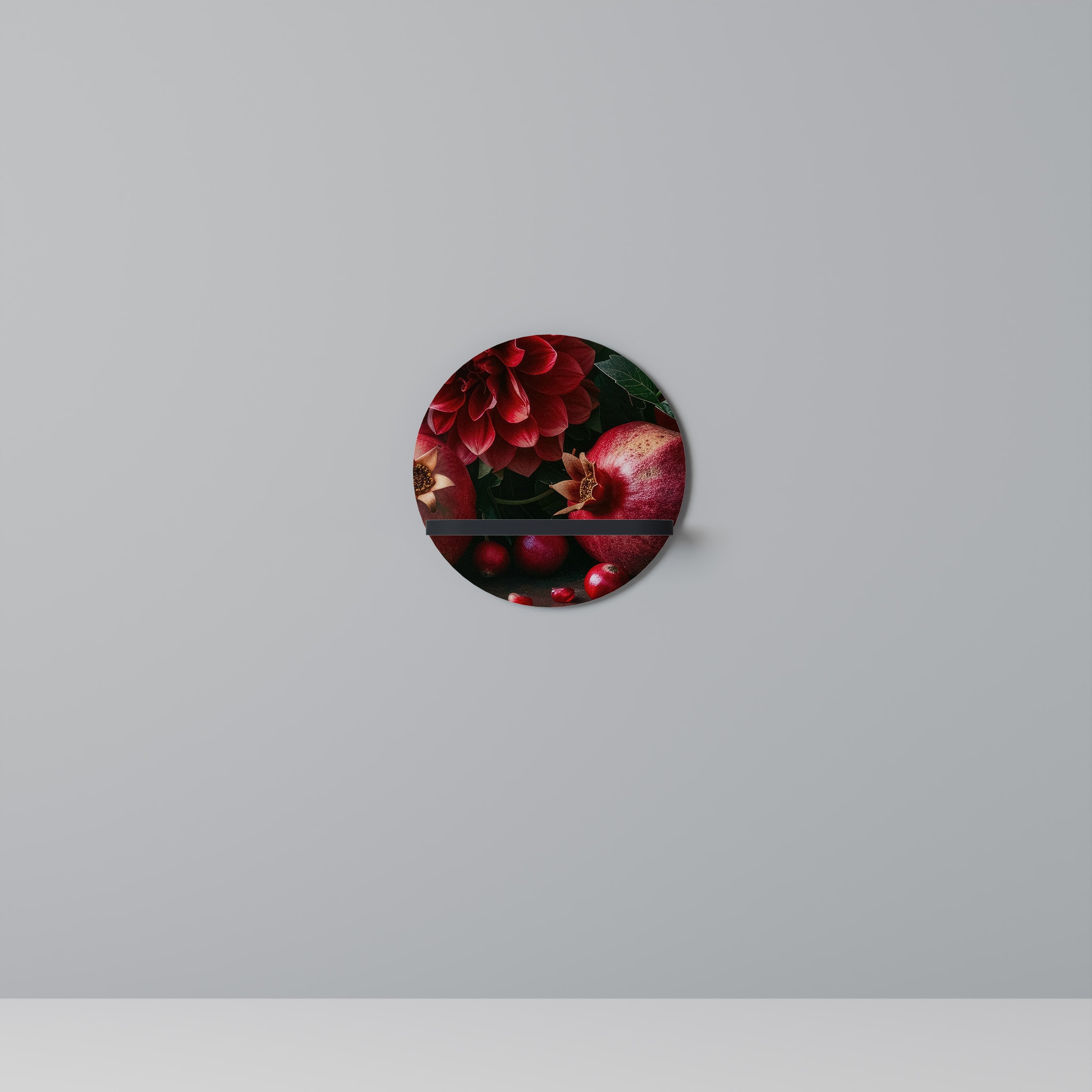 DAHLIAS AND POMEGRANATES Rundes Kunstregal in Schwarz