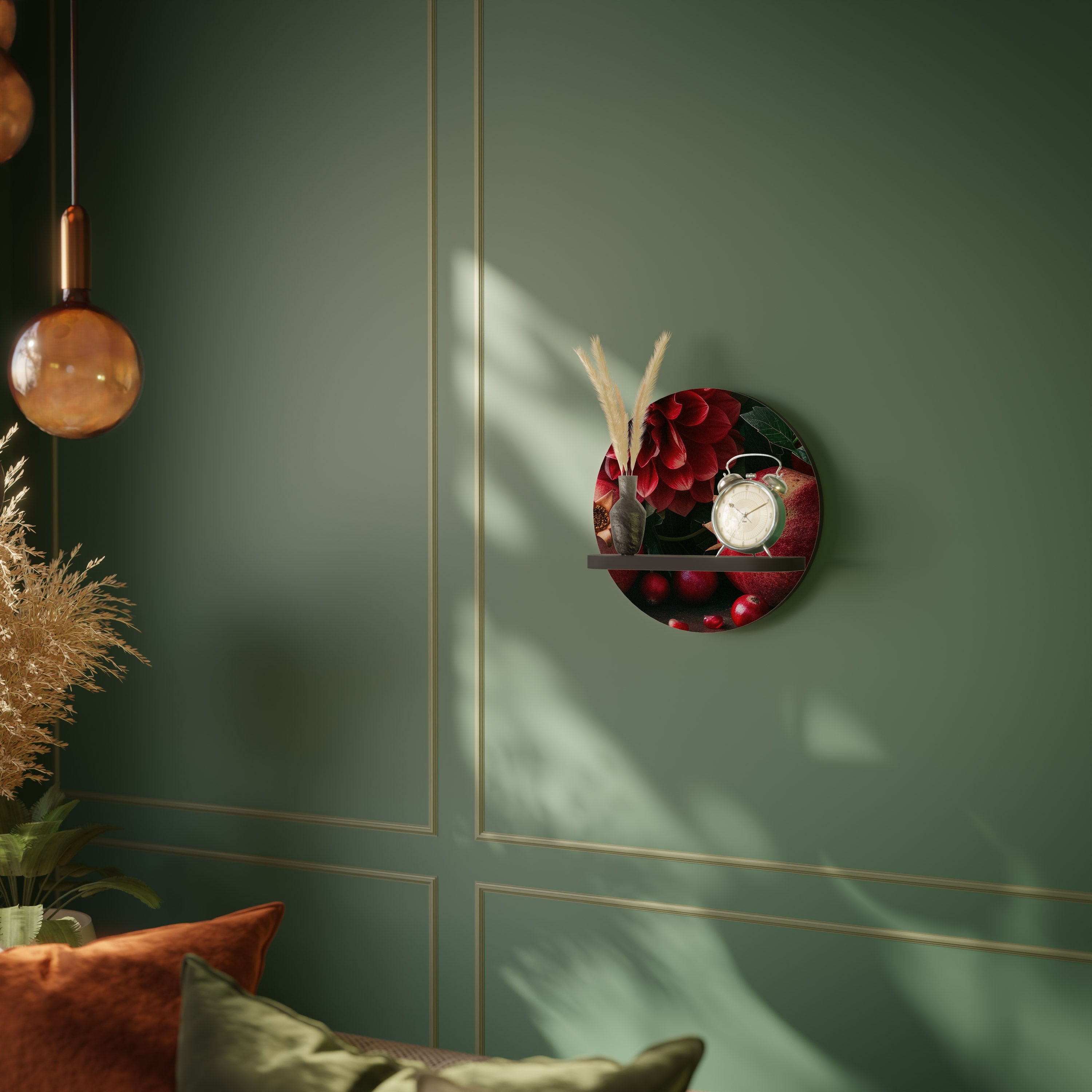 DAHLIAS AND POMEGRANATES Rundes Kunstregal in Schwarz