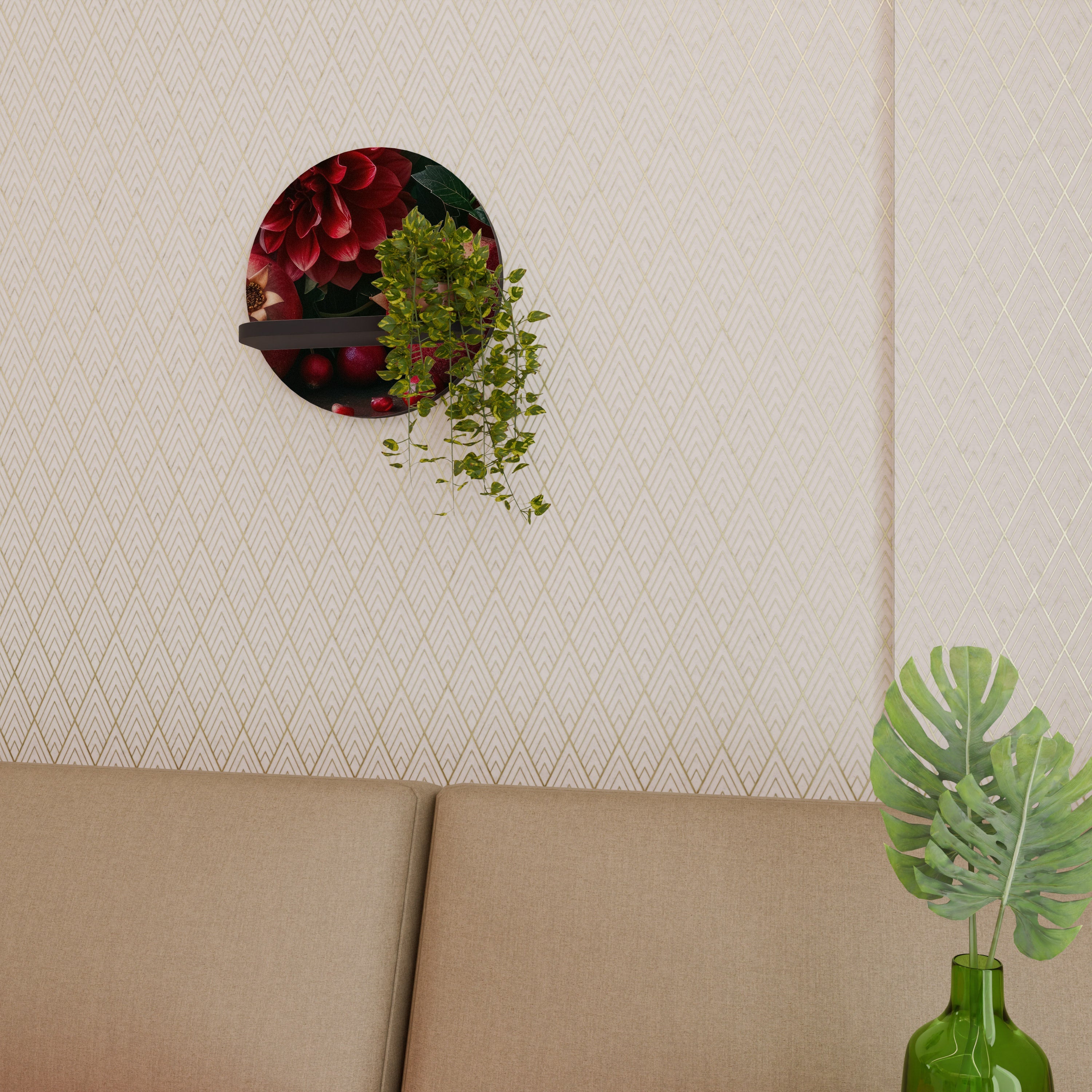 DAHLIAS AND POMEGRANATES Rundes Kunstregal in Schwarz