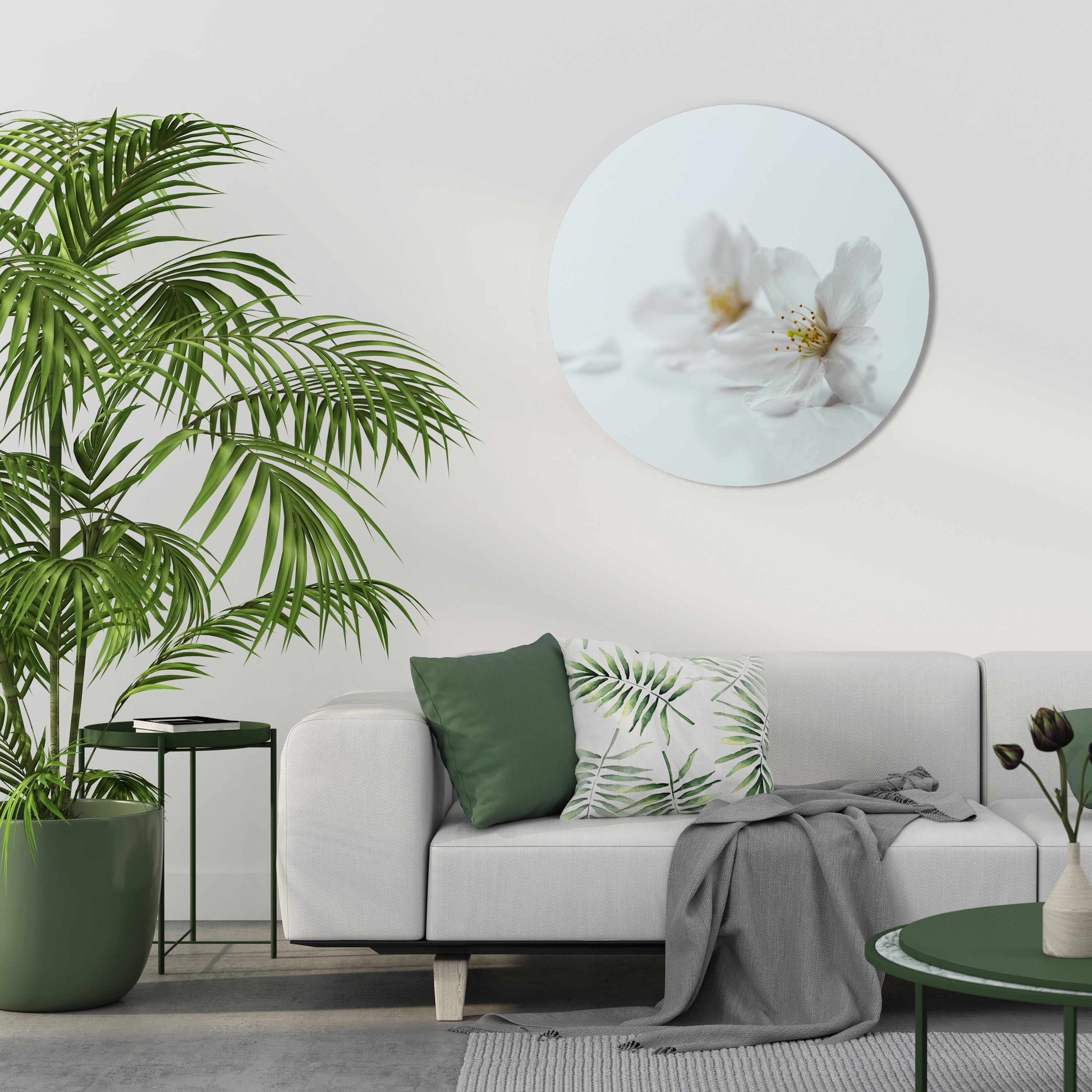 FLEETING WHITE PETALS Runde Wandkunst