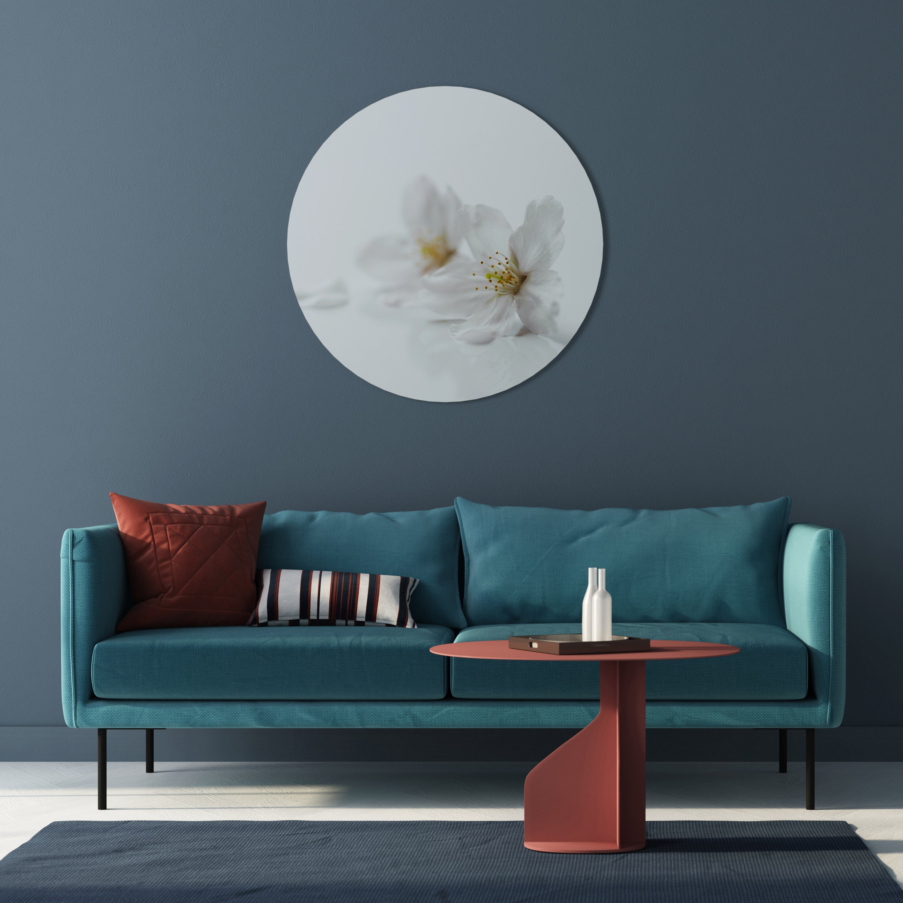 FLEETING WHITE PETALS Runde Wandkunst