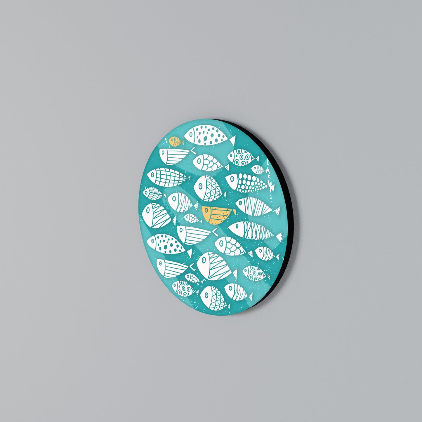 FISHY FOLK ART Rundes Wandbild