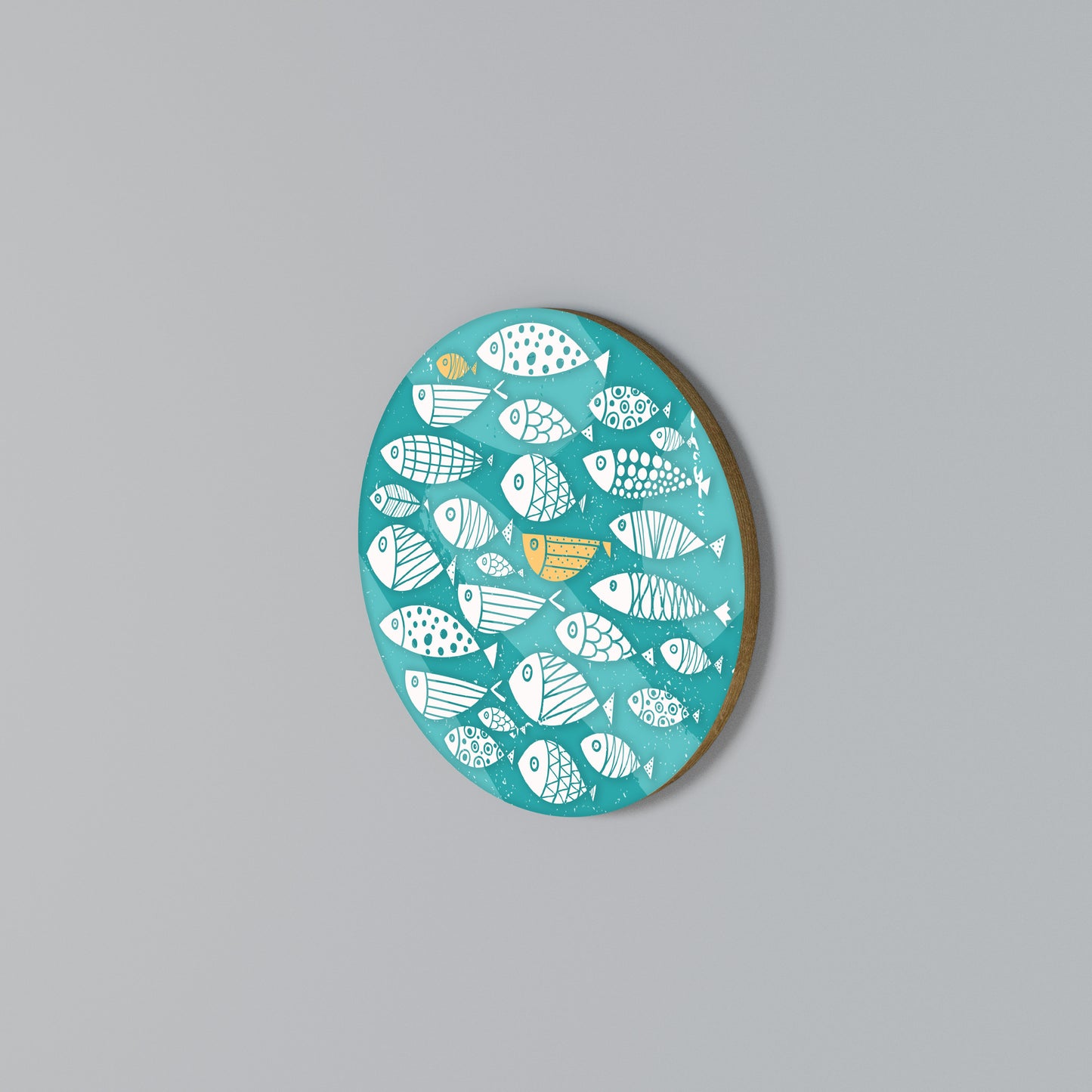 FISHY FOLK ART Rundes Wandbild