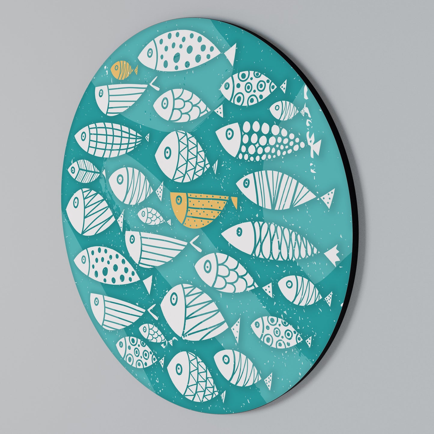 FISHY FOLK ART Rundes Wandbild