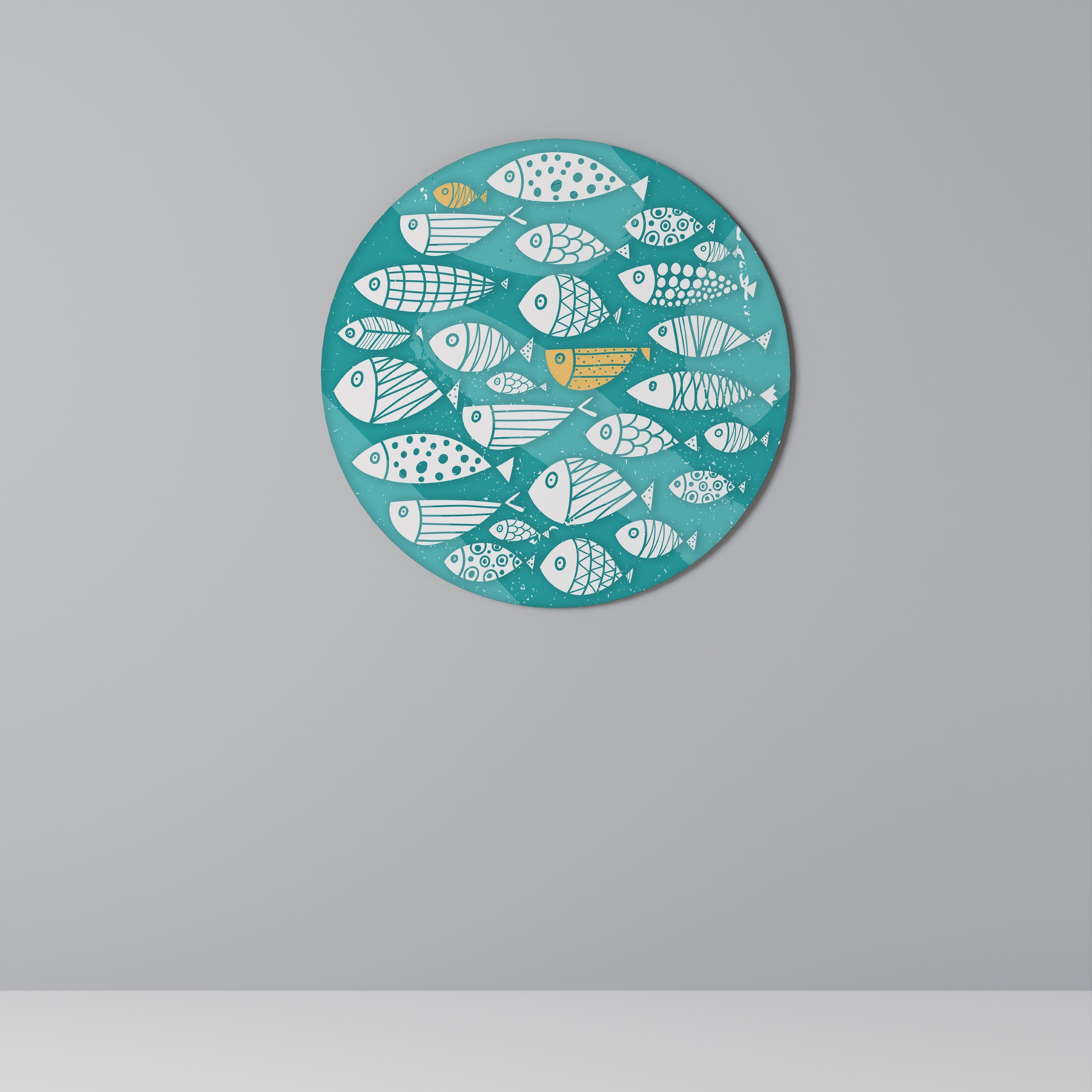 FISHY FOLK ART Runde Wandkunst