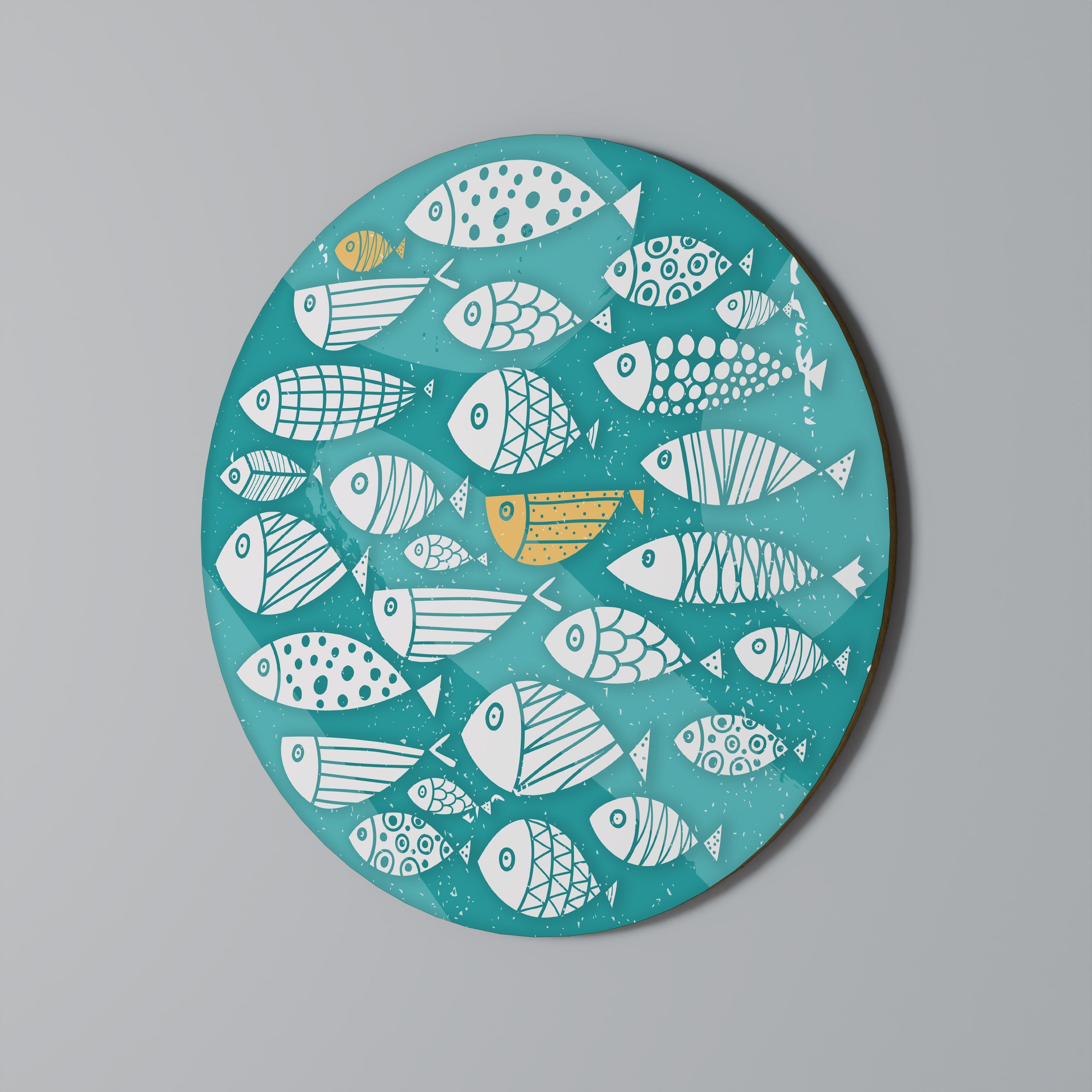 FISHY FOLK ART Runde Wandkunst