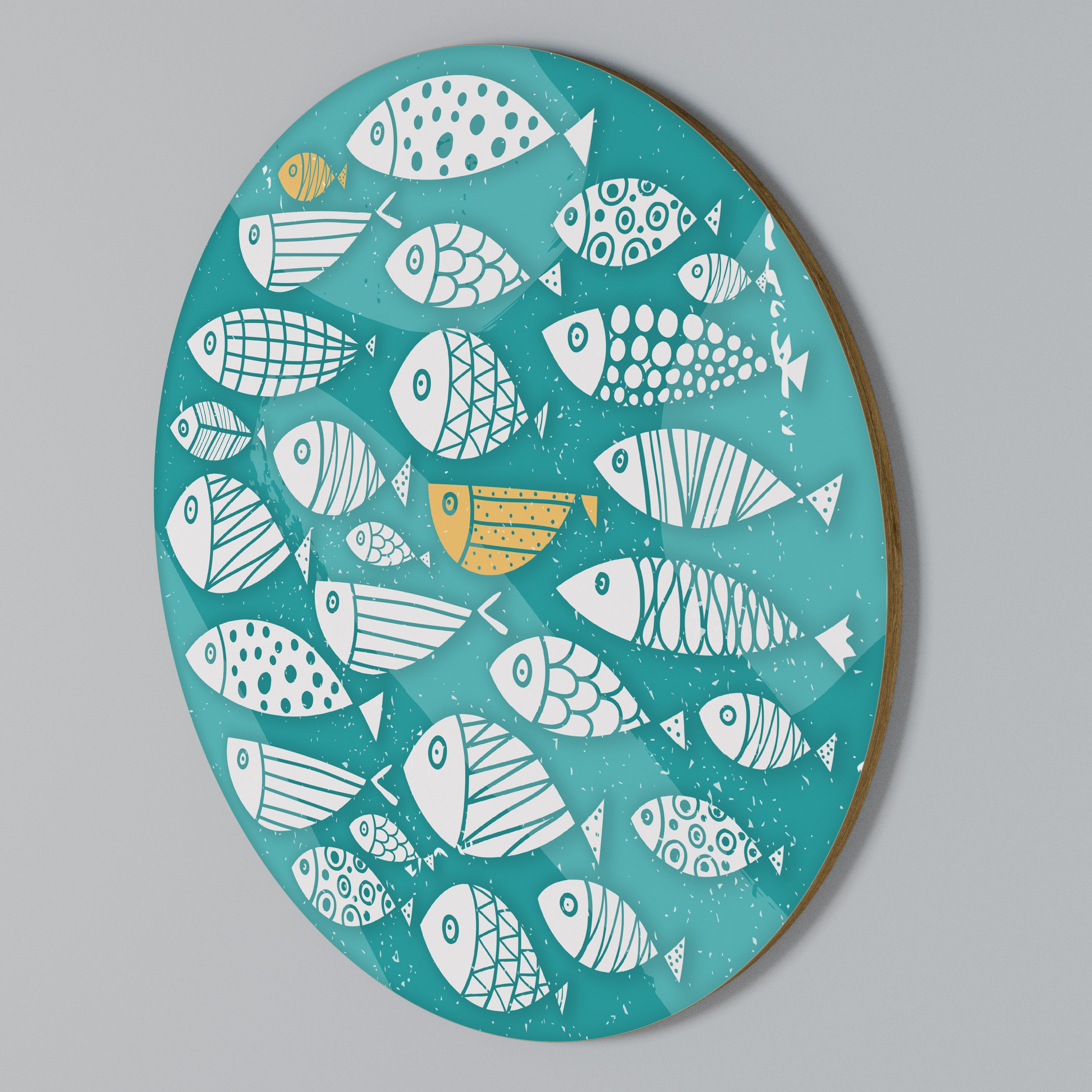 FISHY FOLK ART Rundes Wandbild