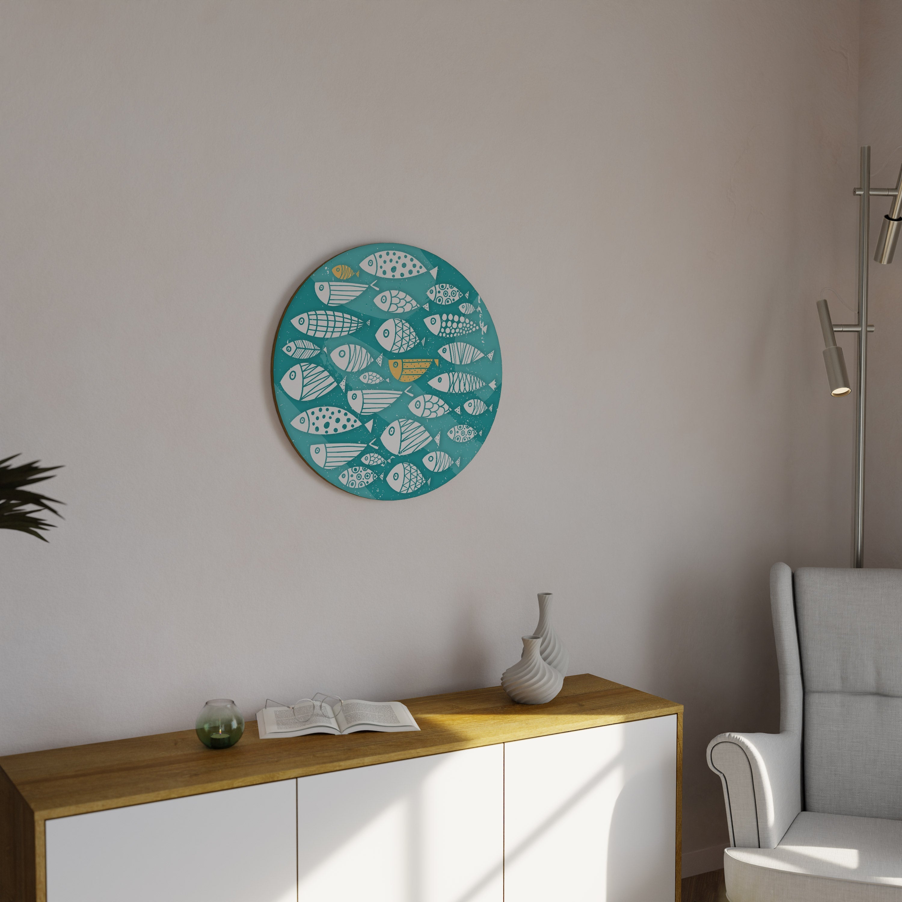 FISHY FOLK ART Runde Wandkunst