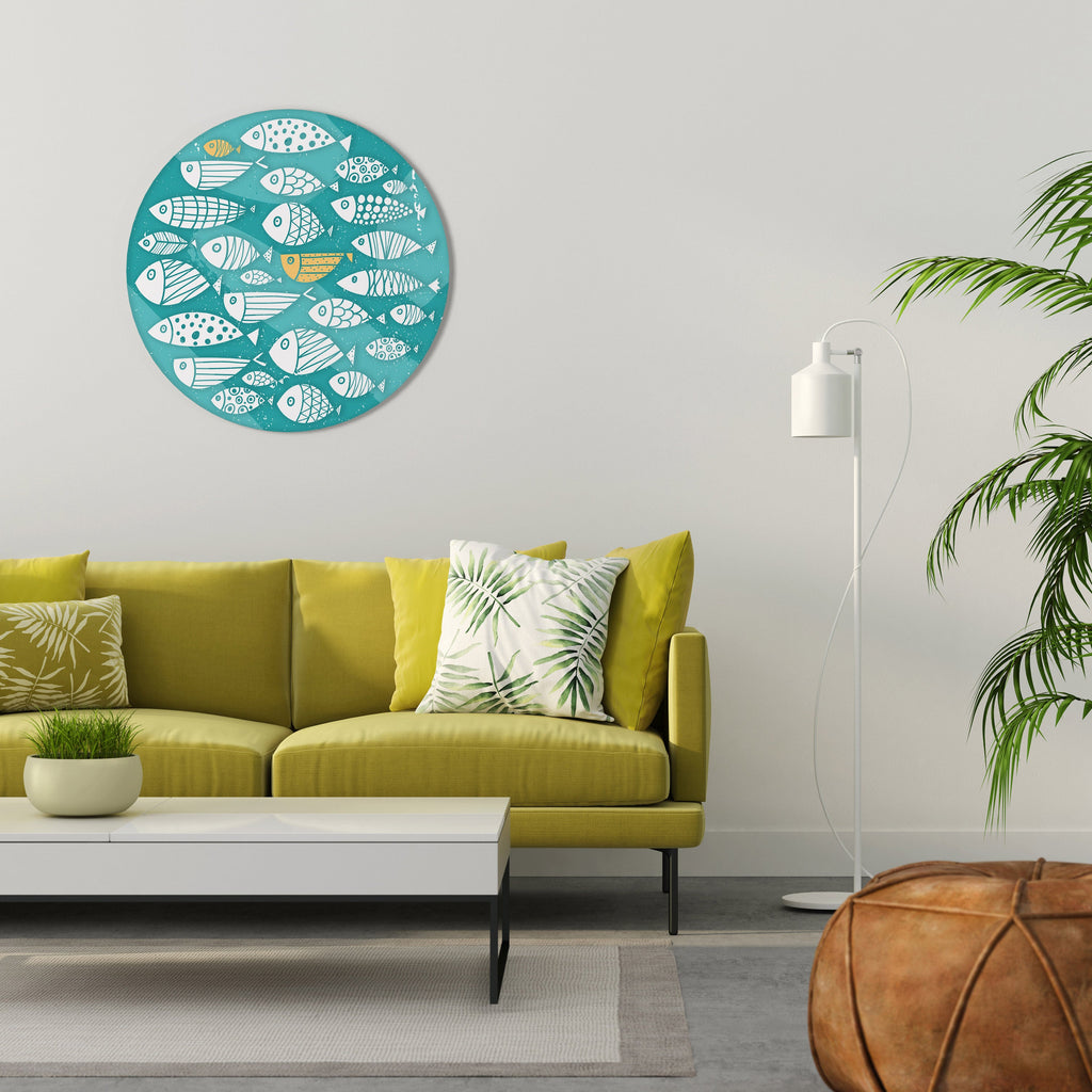 FISHY FOLK ART Runde Wandkunst