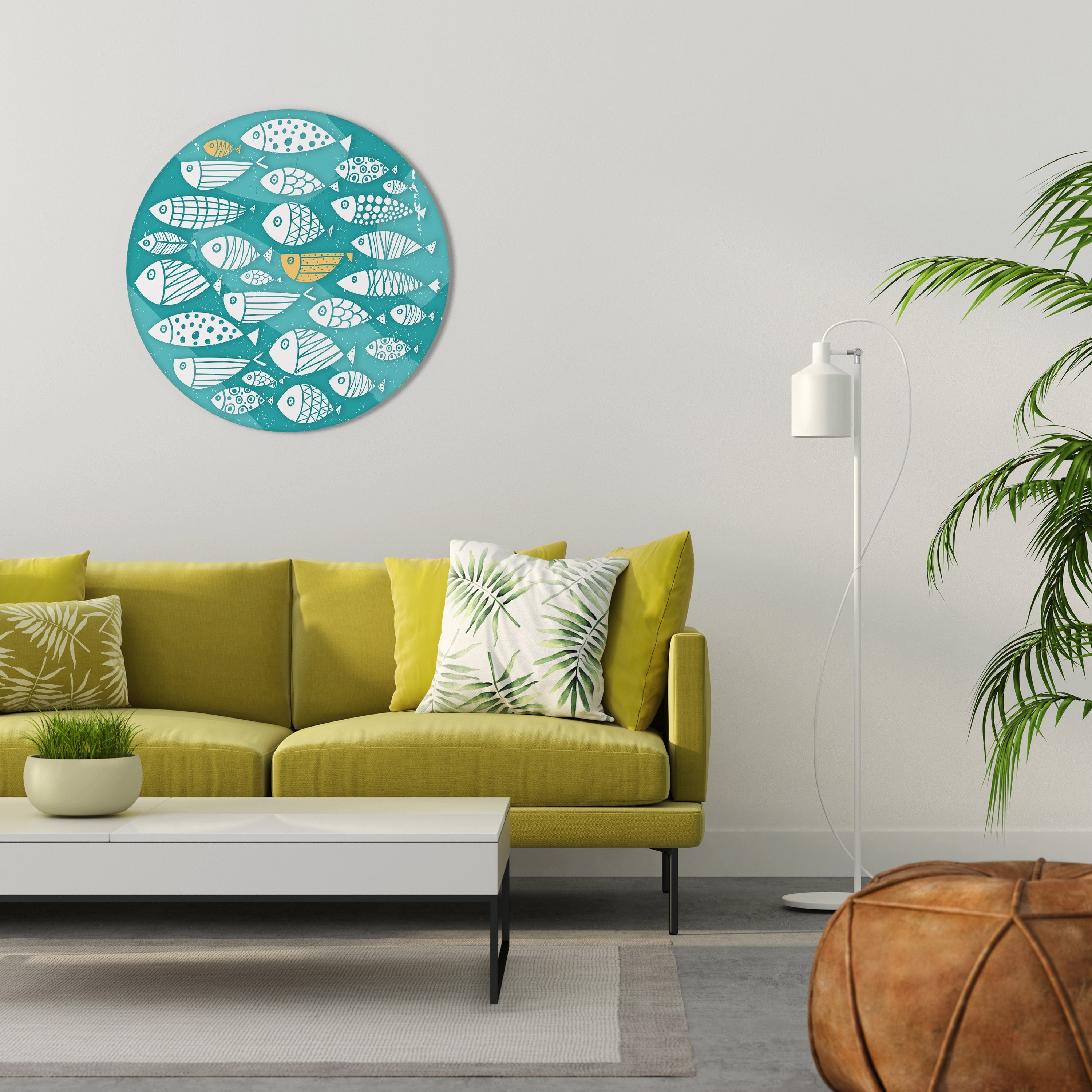 FISHY FOLK ART Runde Wandkunst