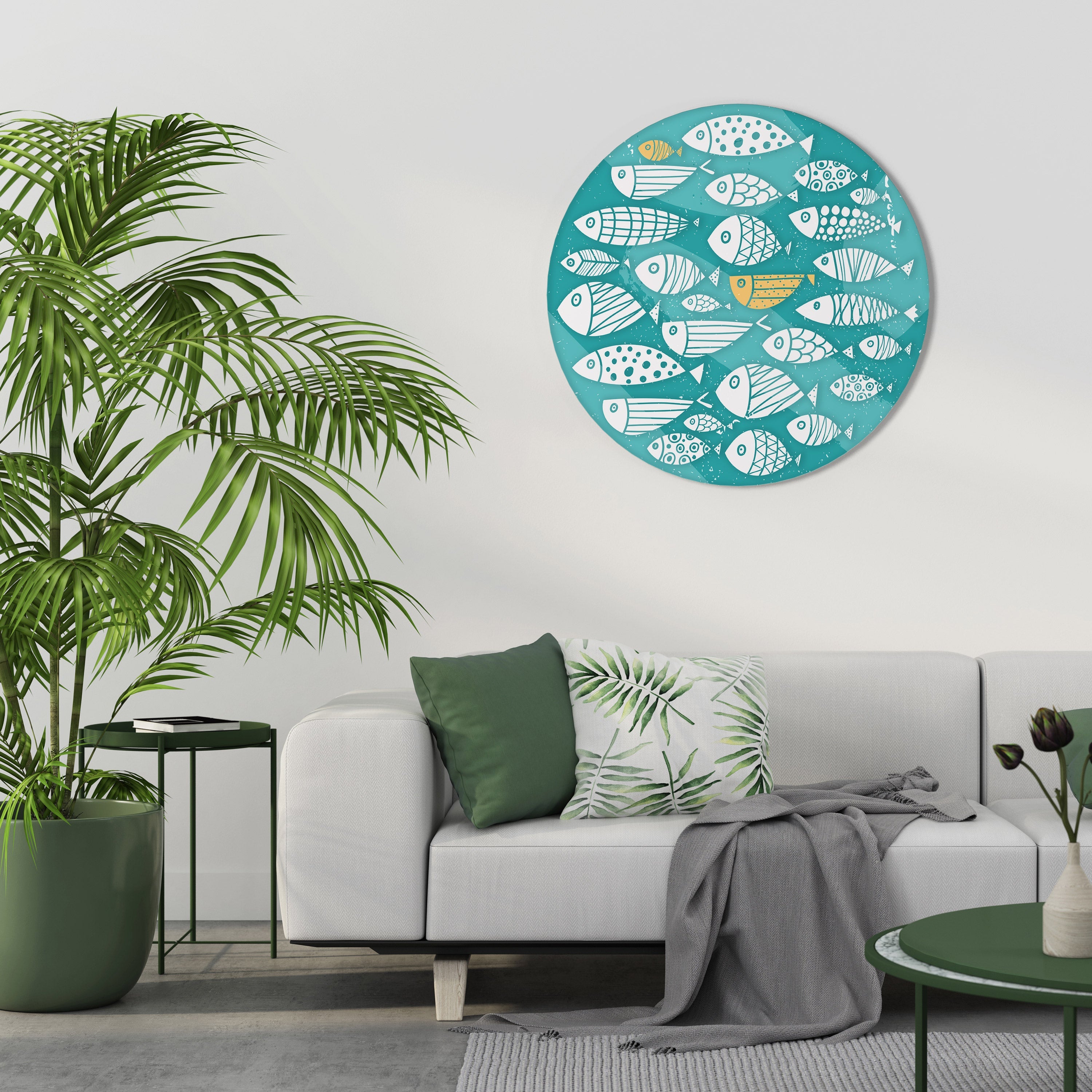 FISHY FOLK ART Runde Wandkunst