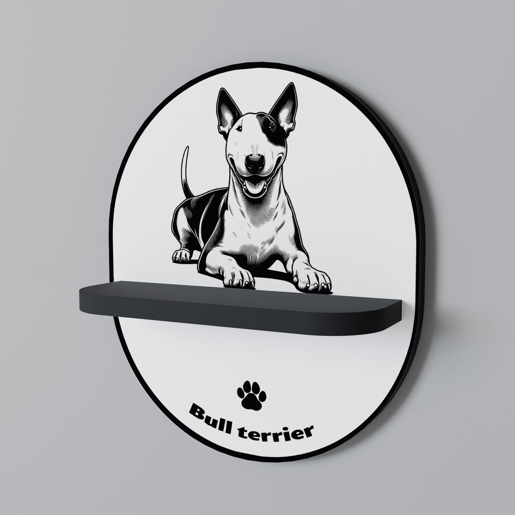 Ovales Kunstregal mit Bullterrier-Motiv, in Schwarz