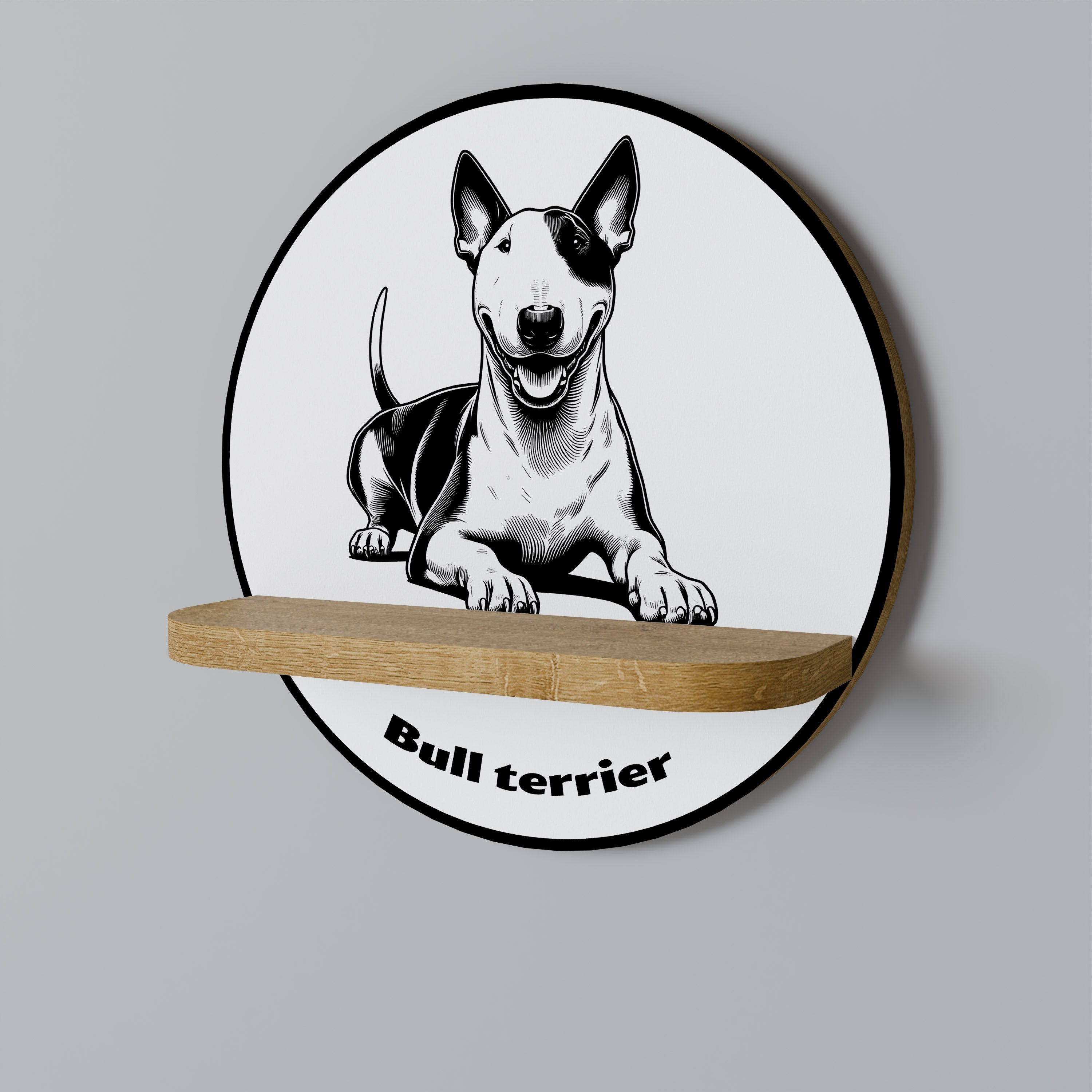 BULL TERRIER Rundes Kunstregal in Eichenoptik