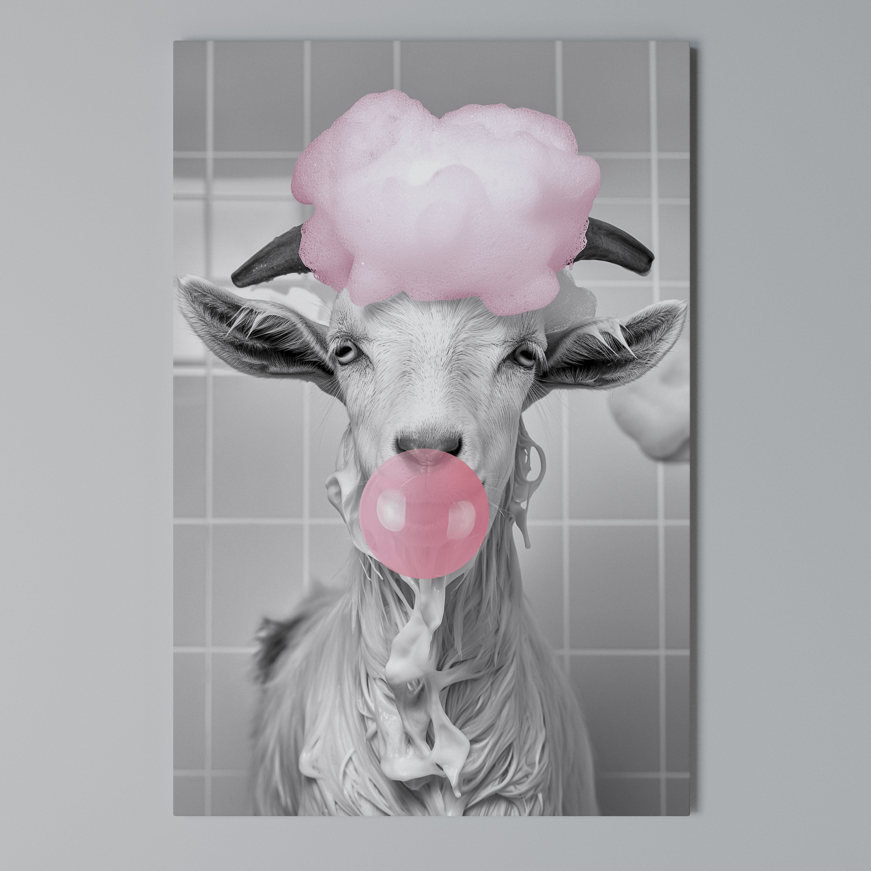 BUBBLEGUM BOVINE BLISS Vertical Canvas Print