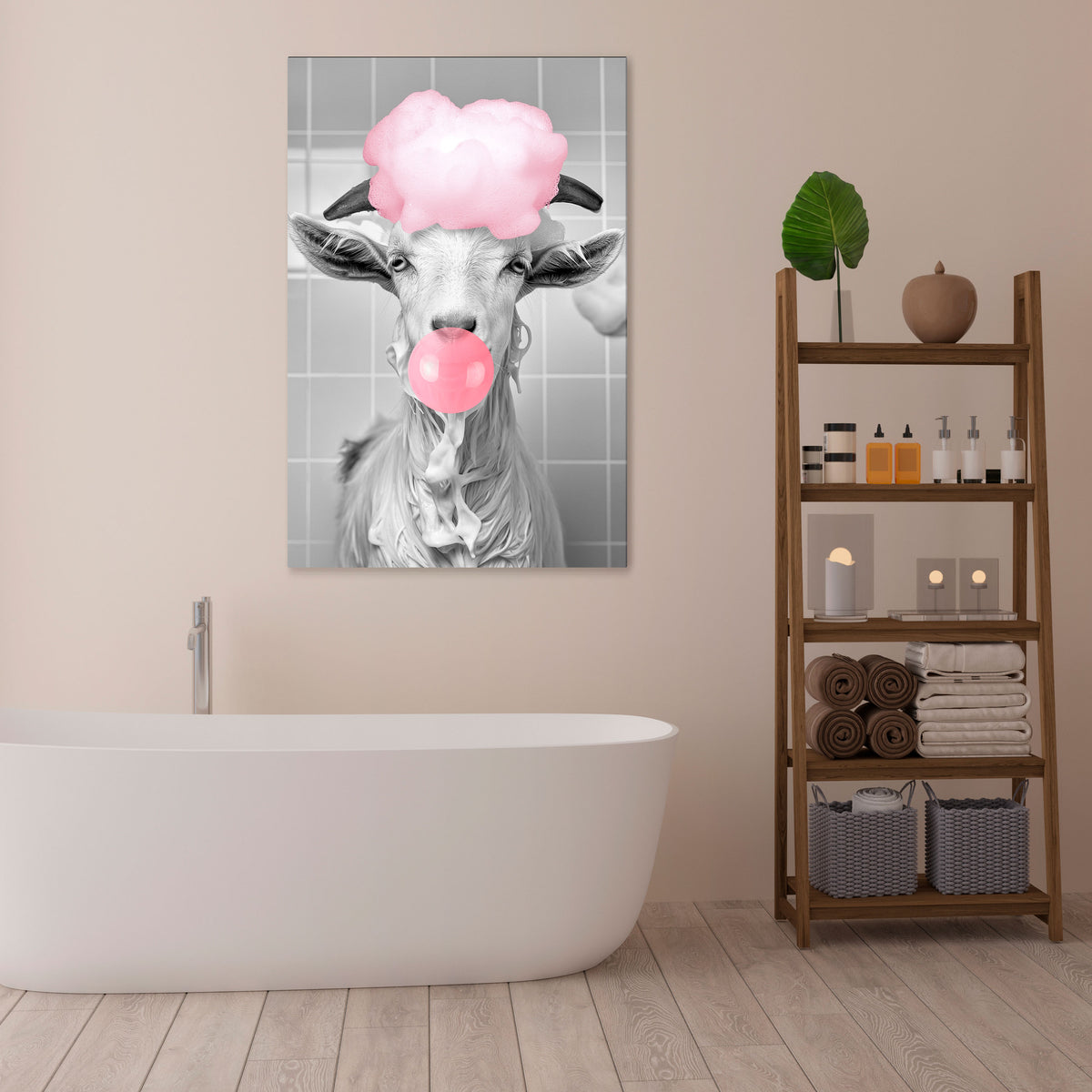 BUBBLEGUM BOVINE BLISS Vertical Canvas Print