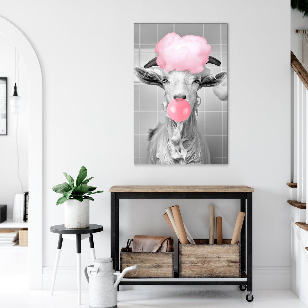 BUBBLEGUM BOVINE BLISS Vertical Canvas Print