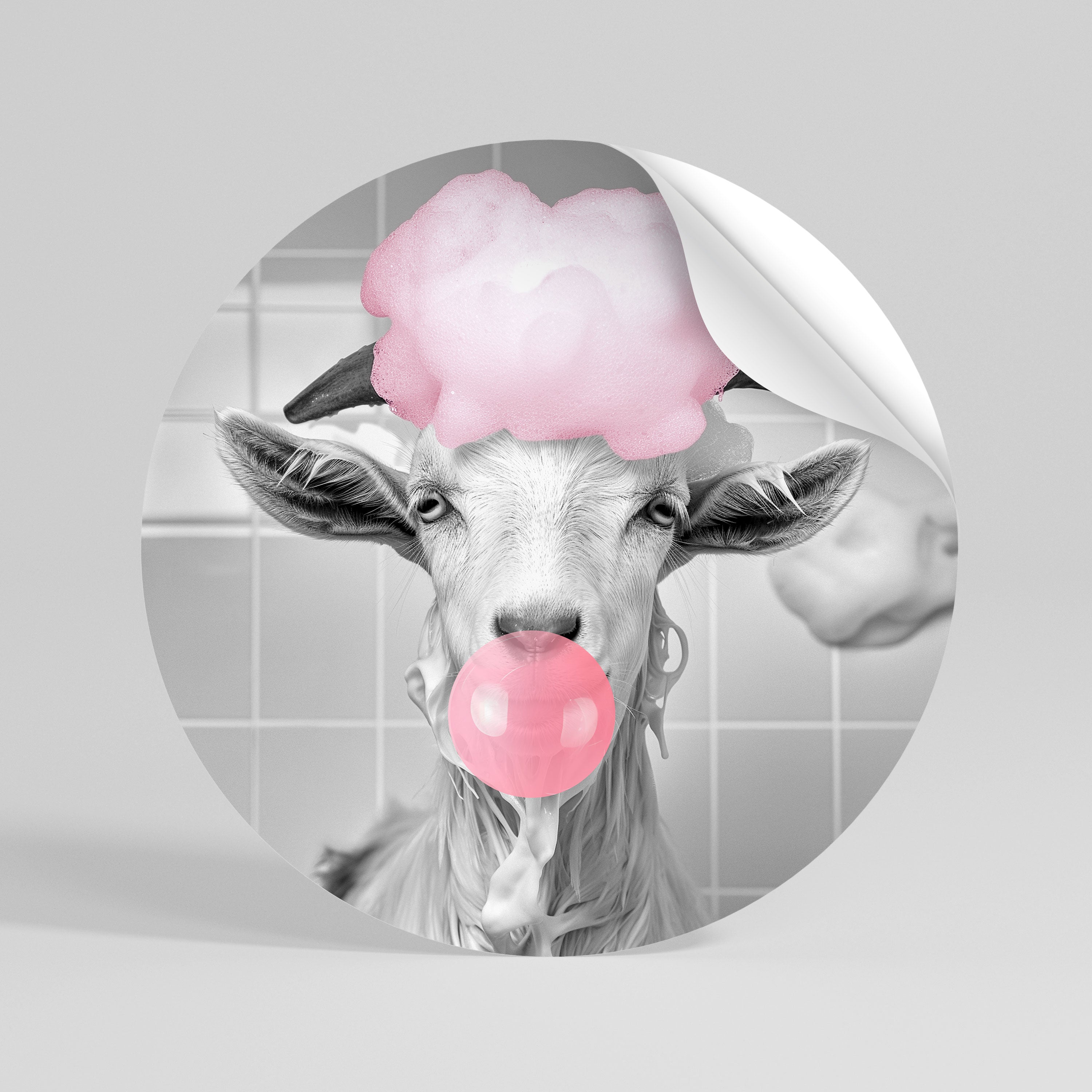 BUBBLEGUM BOVINE BLISS Peel and Stick Round Sticker
