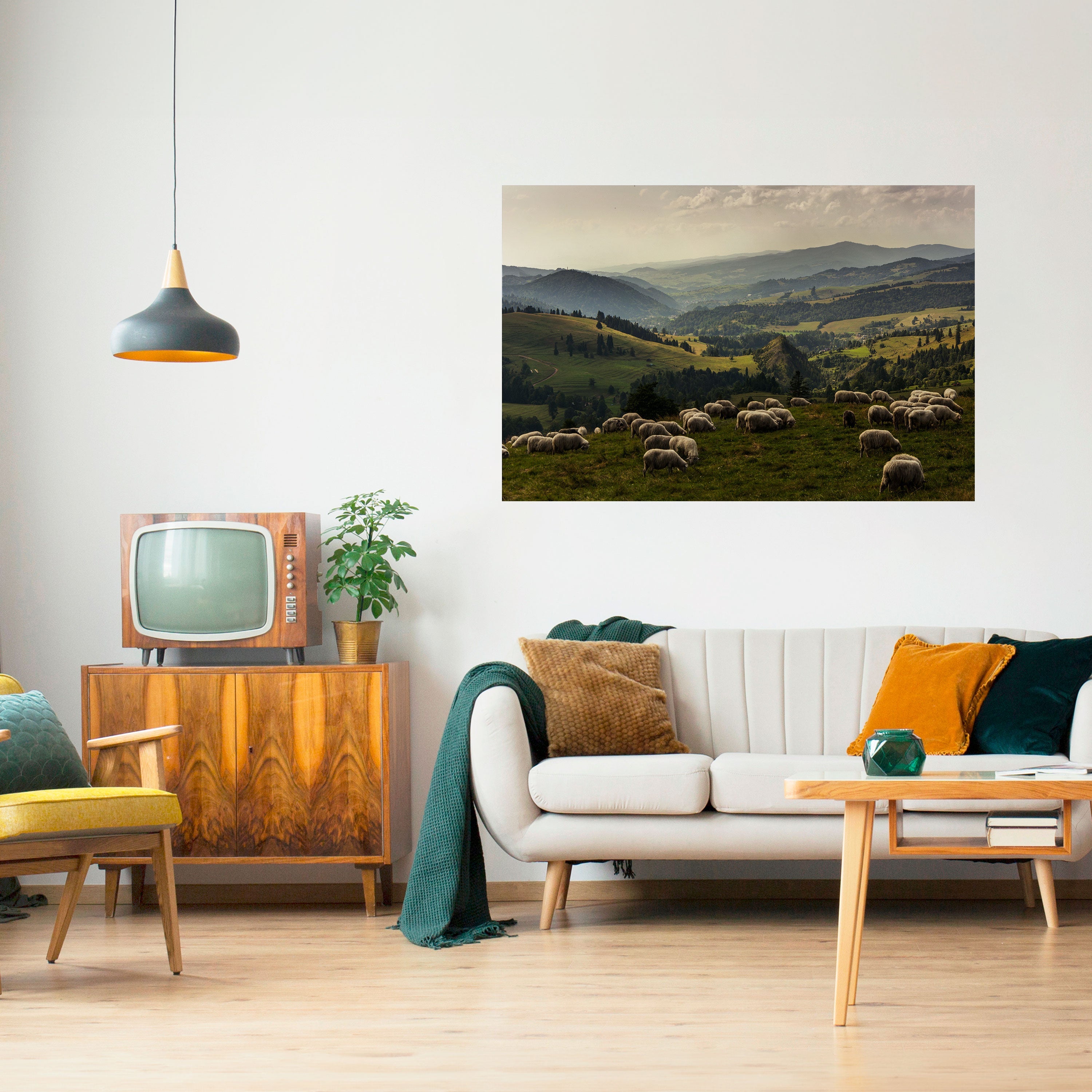 Horizontales Poster „SHEEP IN SERENITY“ zum Abziehen und Aufkleben