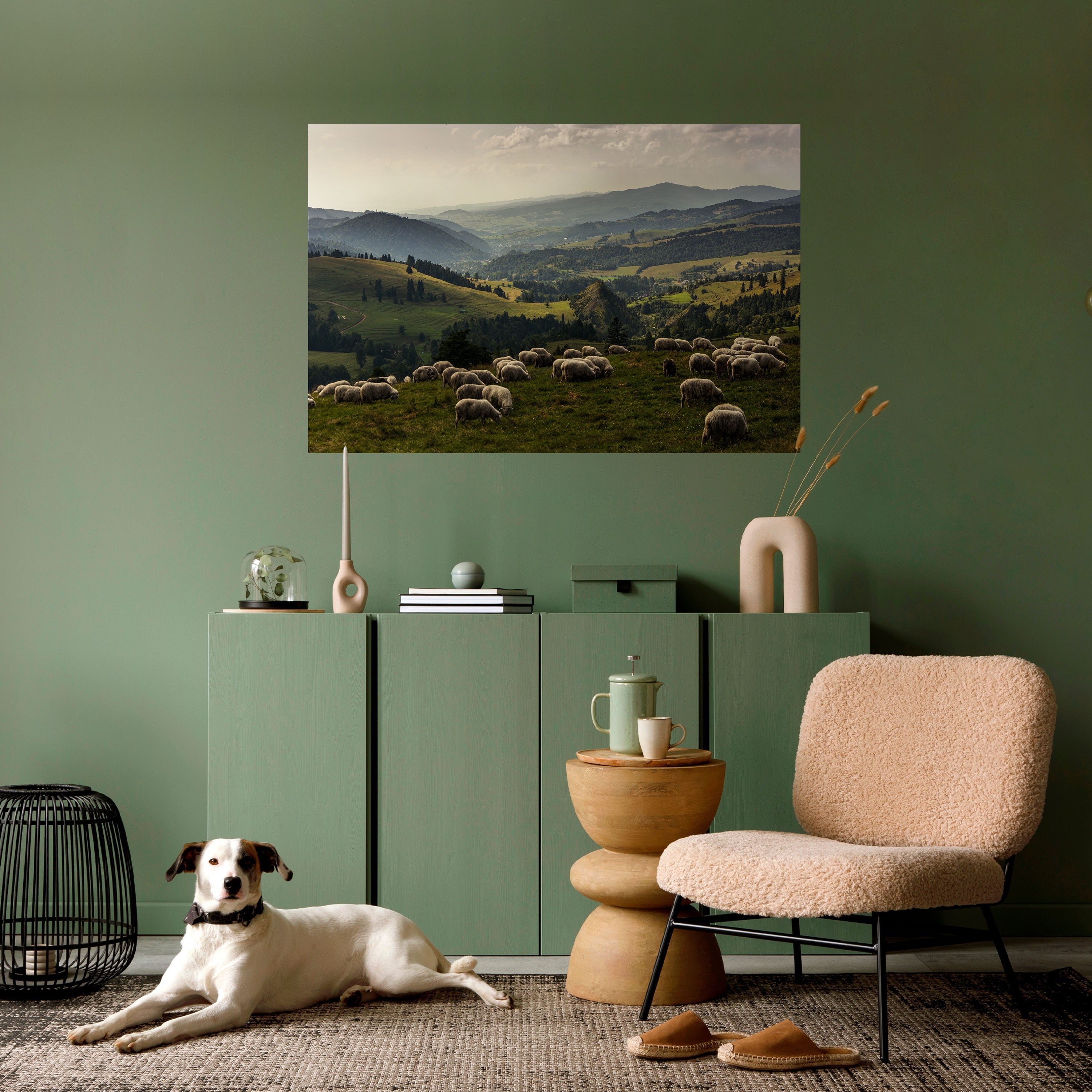 Horizontales Poster „SHEEP IN SERENITY“ zum Abziehen und Aufkleben