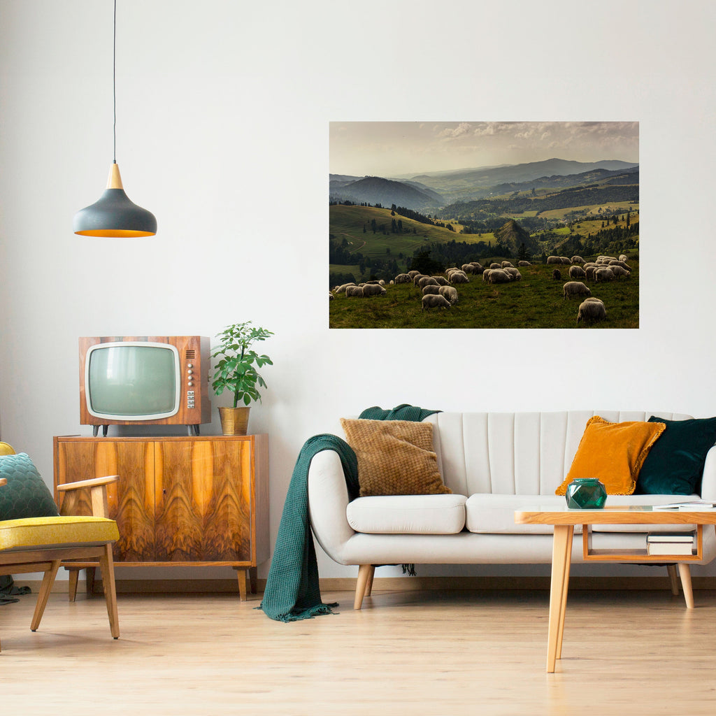 Horizontales Poster „SHEEP IN SERENITY“ zum Abziehen und Aufkleben