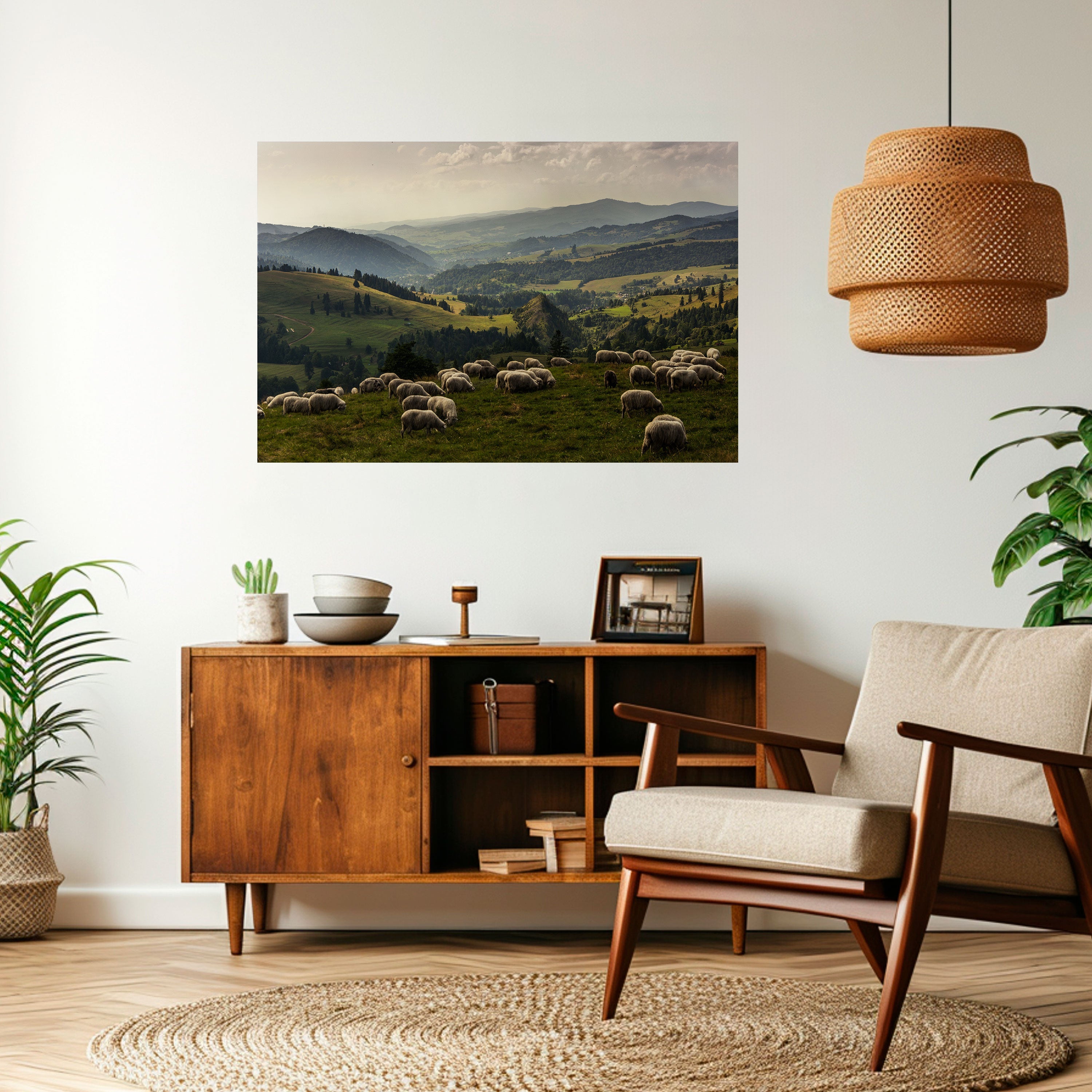 Horizontales Poster „SHEEP IN SERENITY“ zum Abziehen und Aufkleben