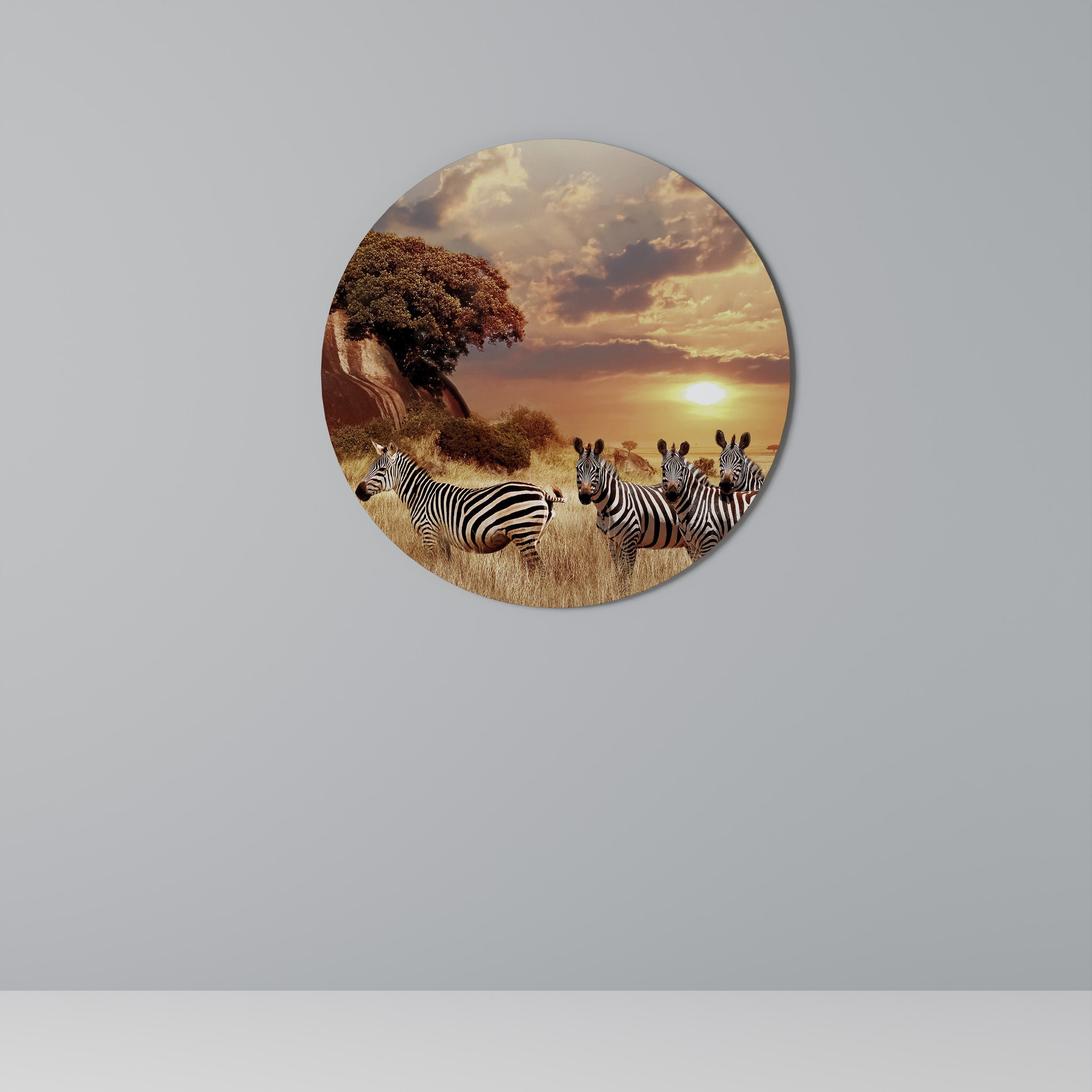 ZEBRA SUNSET SERENADE Runde Wandkunst