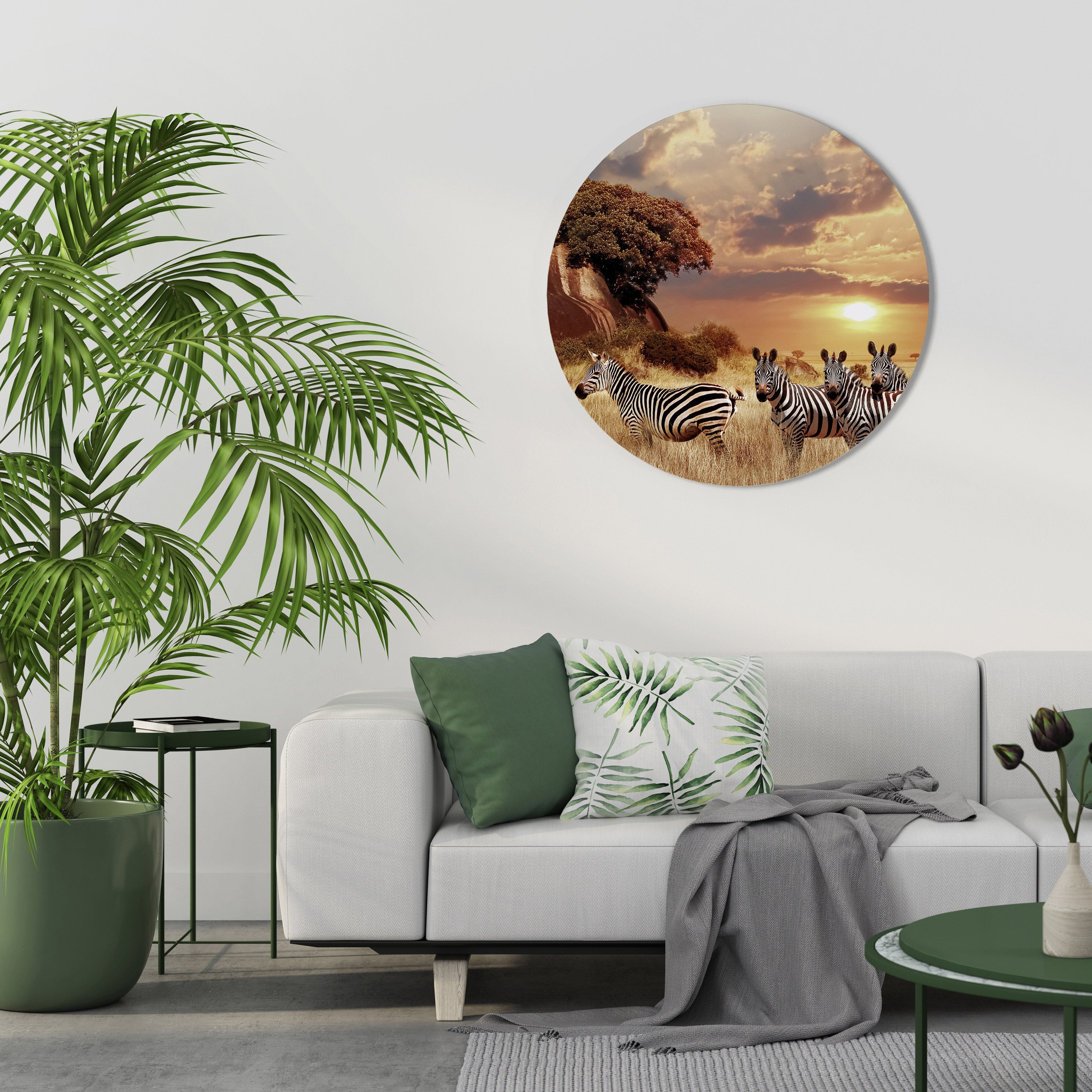 ZEBRA SUNSET SERENADE Runde Wandkunst