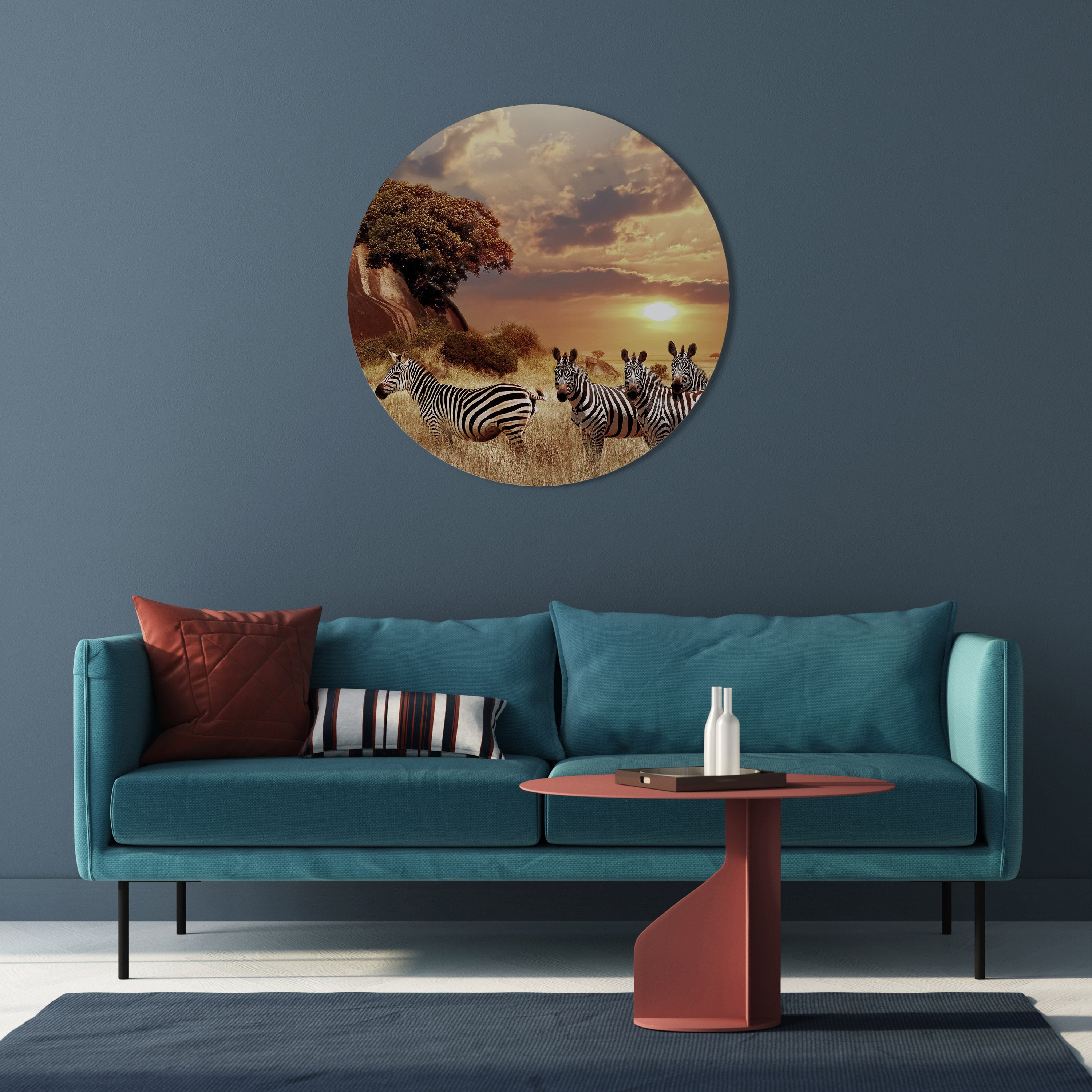 ZEBRA SUNSET SERENADE Runde Wandkunst