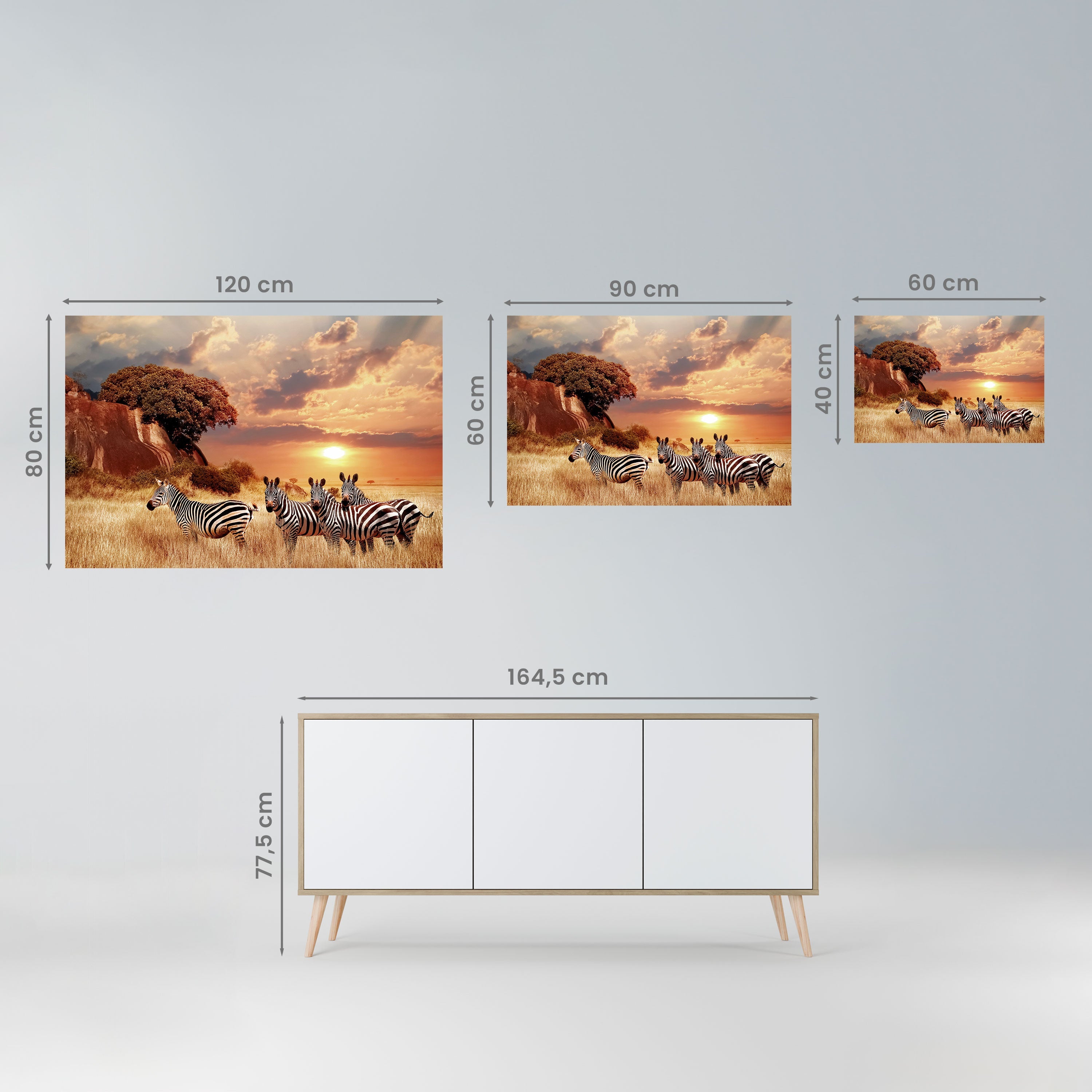 ZEBRA SUNSET SERENADE Horizontales Poster zum Abziehen und Aufkleben