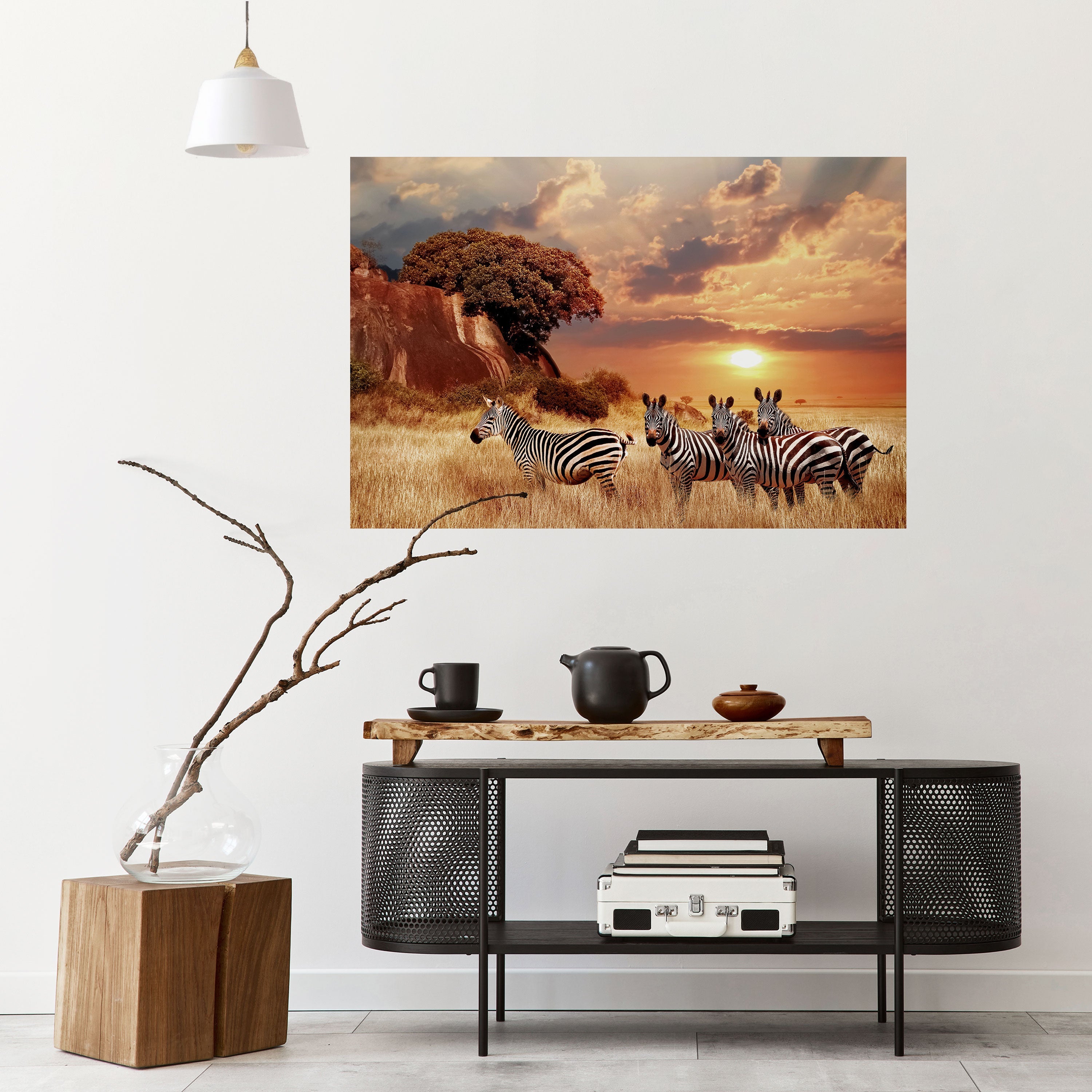 ZEBRA SUNSET SERENADE Horizontales Poster zum Abziehen und Aufkleben