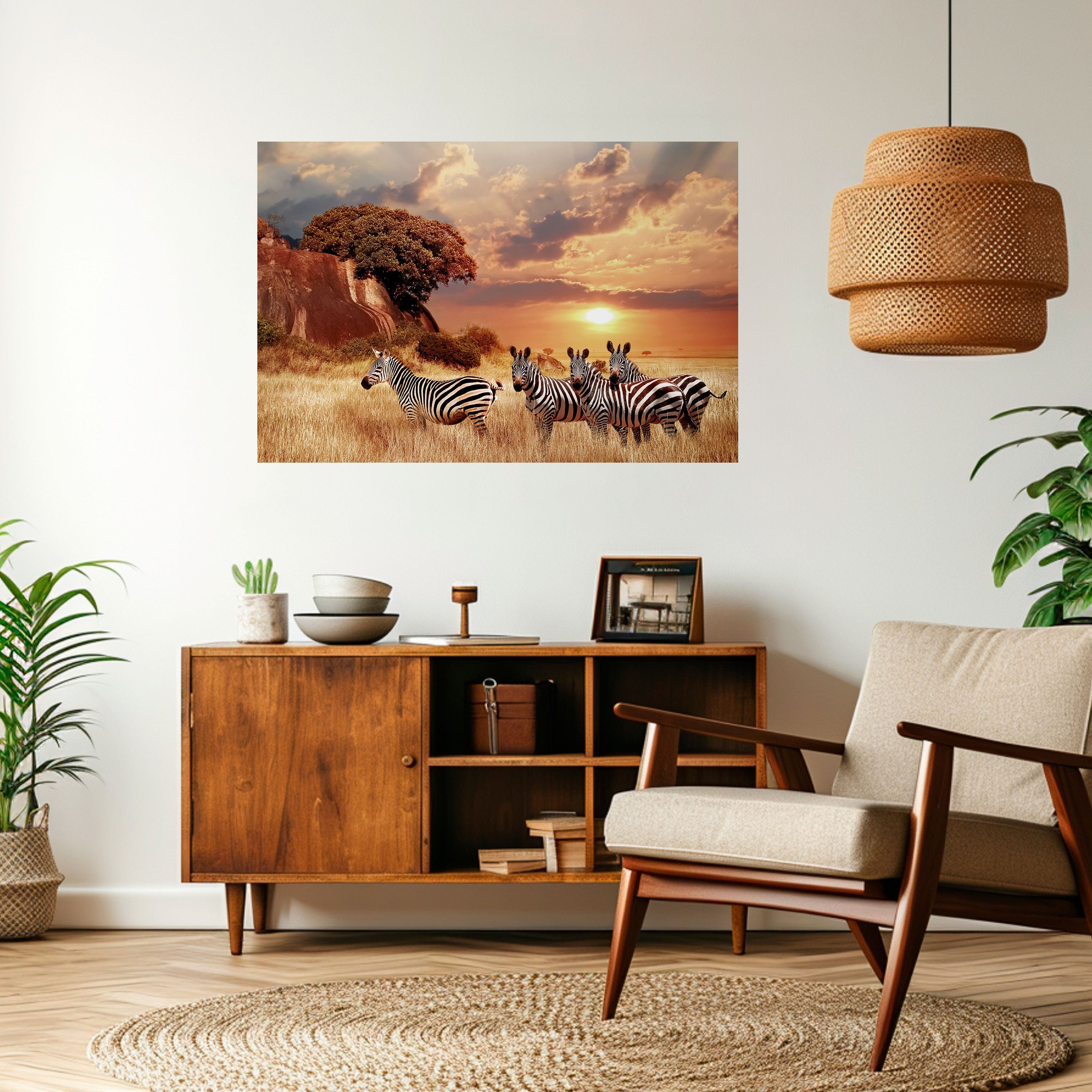 ZEBRA SUNSET SERENADE Horizontales Poster zum Abziehen und Aufkleben