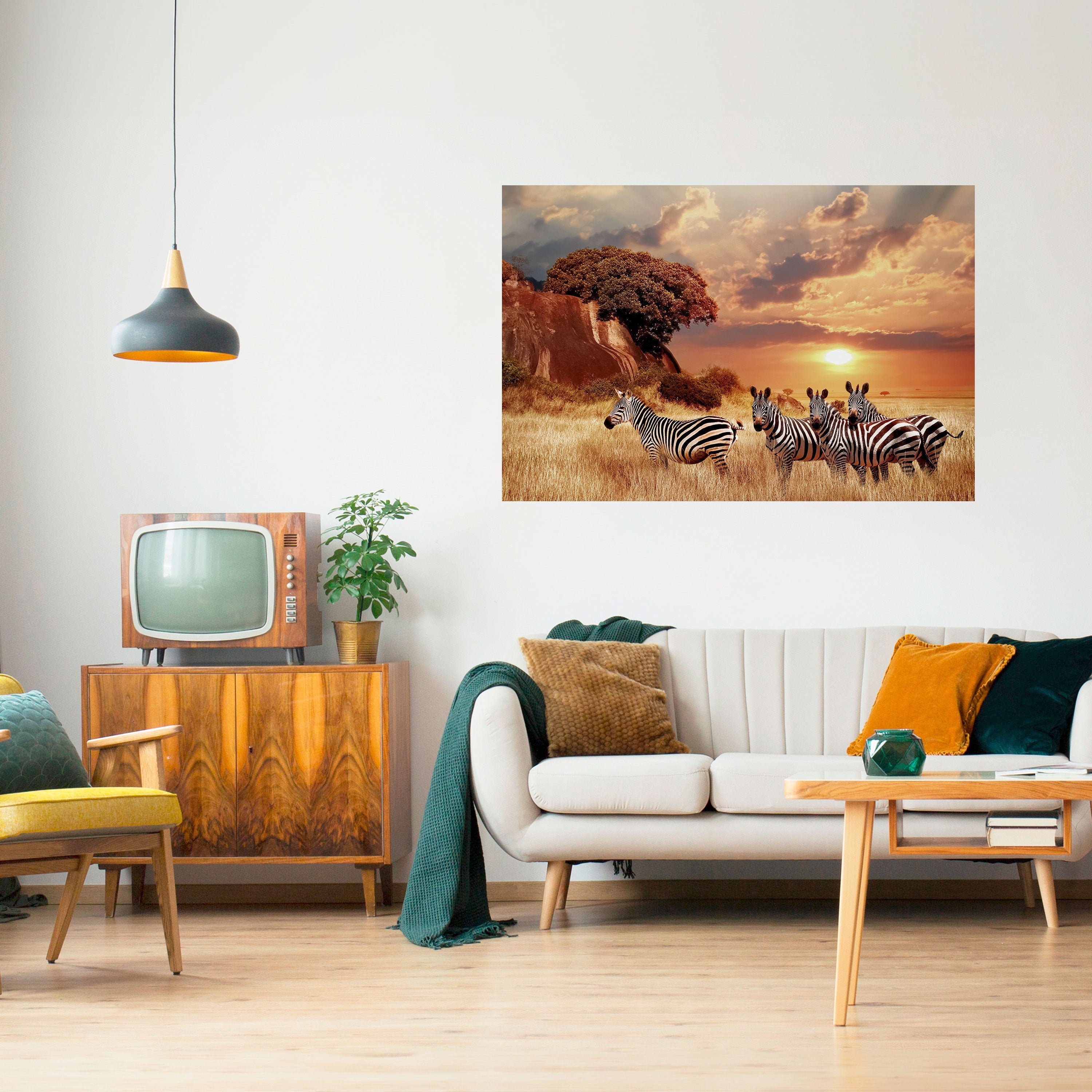 ZEBRA SUNSET SERENADE Horizontales Poster zum Abziehen und Aufkleben