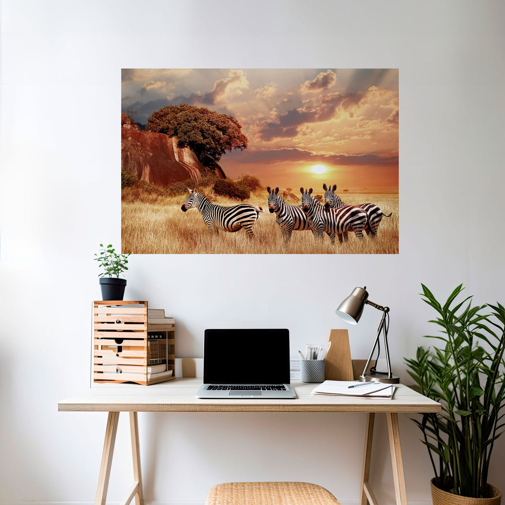 ZEBRA SUNSET SERENADE Horizontales Poster zum Abziehen und Aufkleben