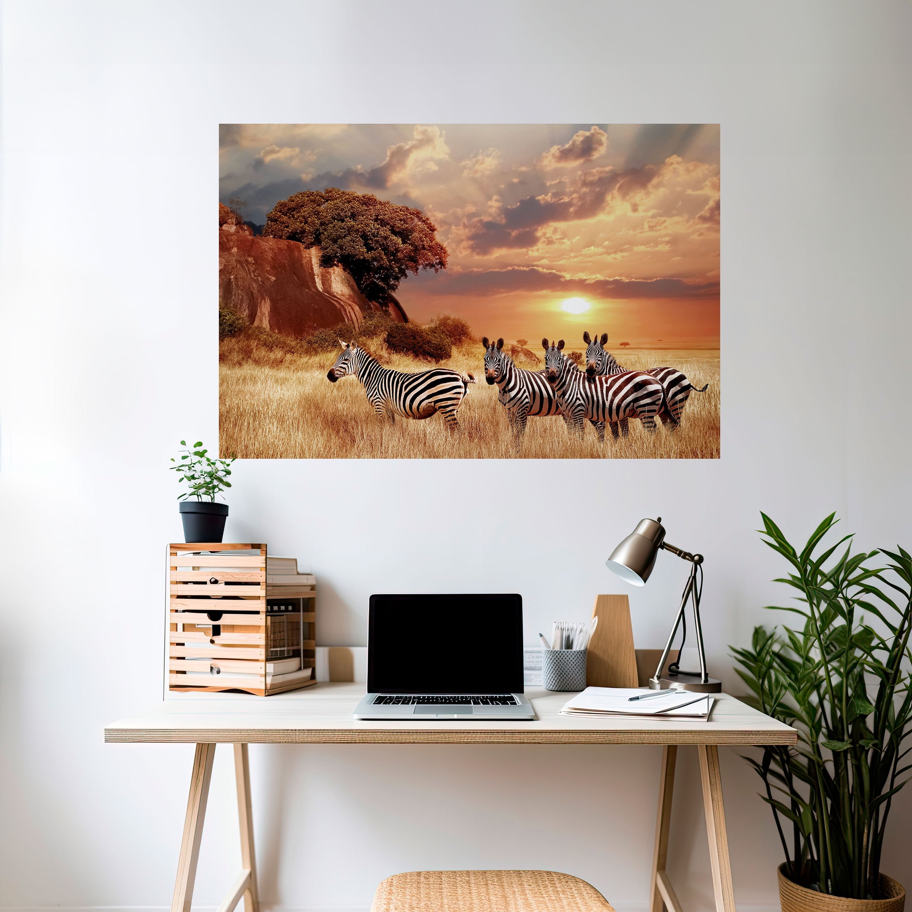 ZEBRA SUNSET SERENADE Horizontales Poster zum Abziehen und Aufkleben