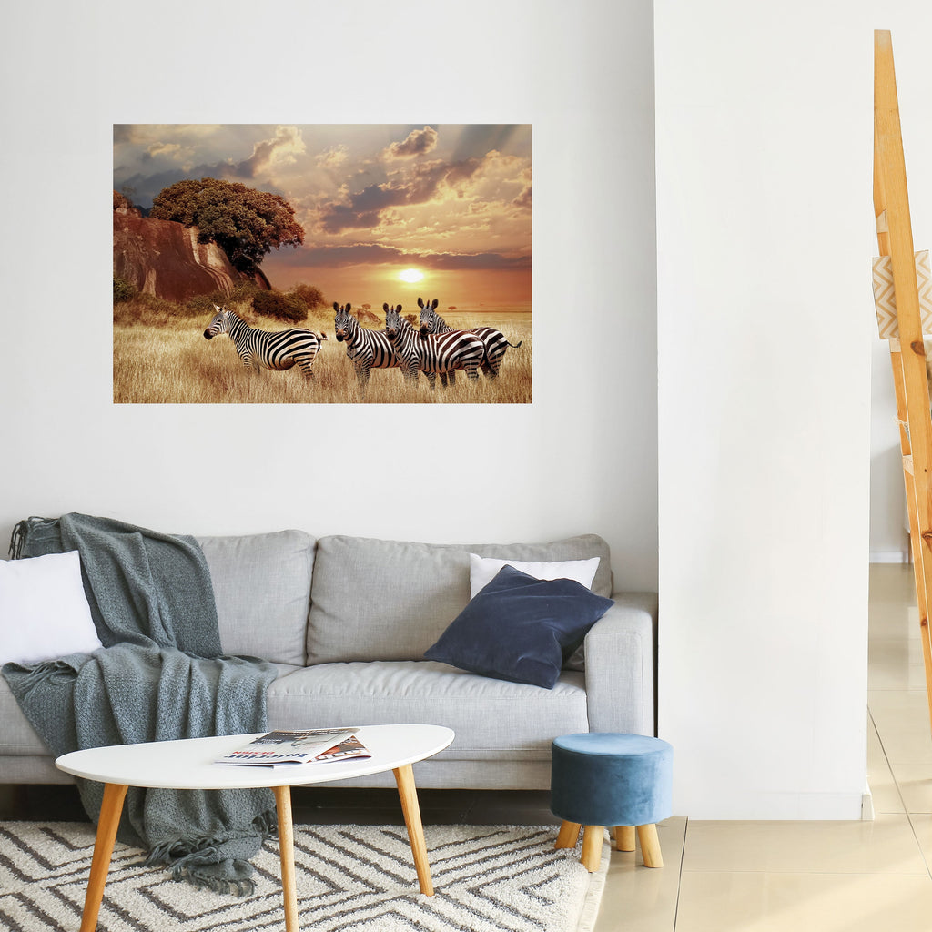 ZEBRA SUNSET SERENADE Horizontales Poster zum Abziehen und Aufkleben