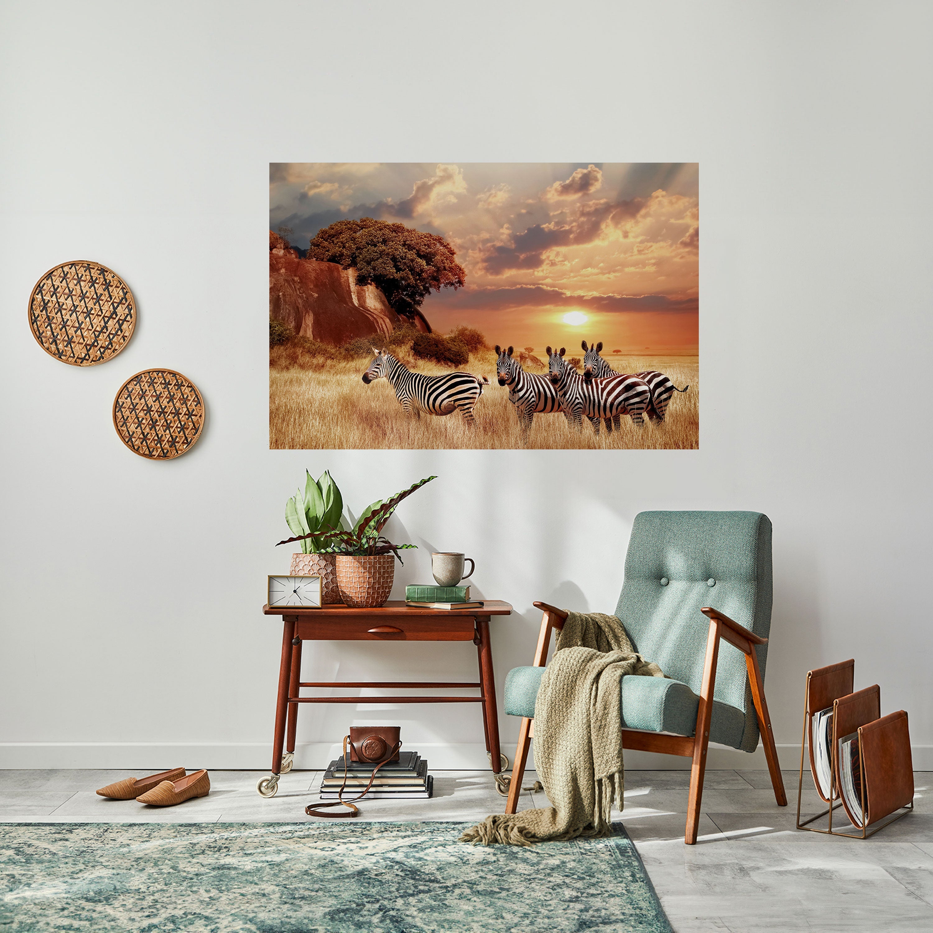 ZEBRA SUNSET SERENADE Horizontales Poster zum Abziehen und Aufkleben