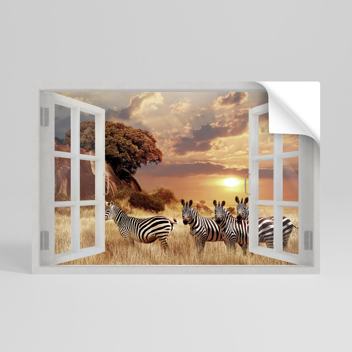 ZEBRA SUNSET VISTA Selbstklebendes Horizontal-Poster