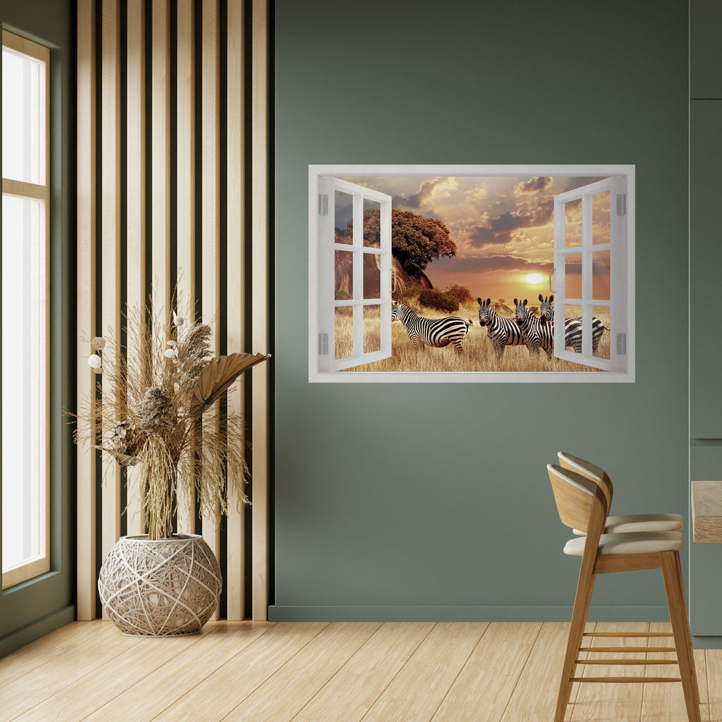 ZEBRA SUNSET VISTA Horizontales Poster zum Abziehen und Aufkleben