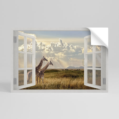 GIRAFFE GAZE WINDOW Selbstklebendes Horizontal-Poster