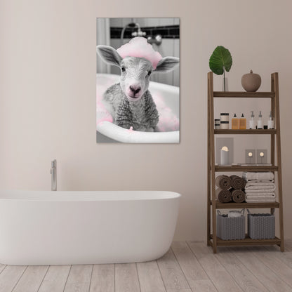 PINK CLOUD BATH TIME Vertical Canvas Print