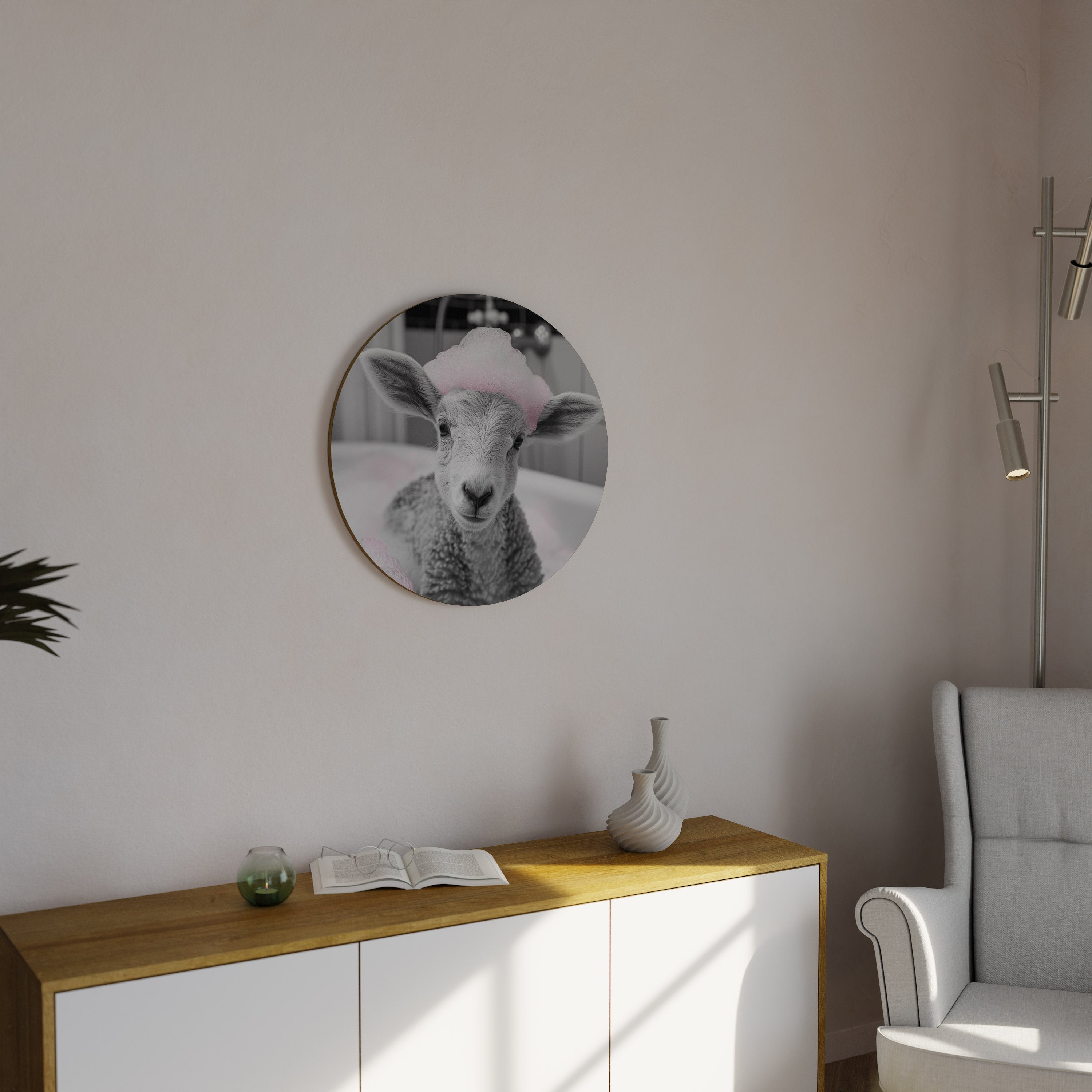 PINK CLOUD BATH TIME Runde Wandkunst