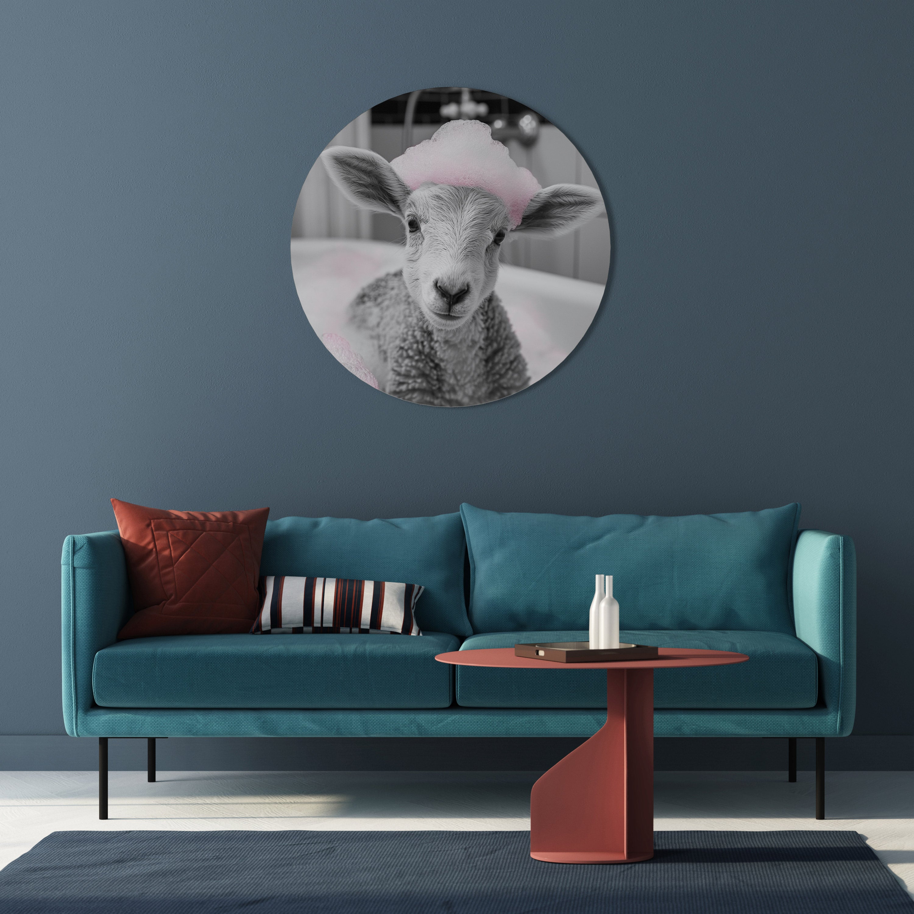 PINK CLOUD BATH TIME Runde Wandkunst