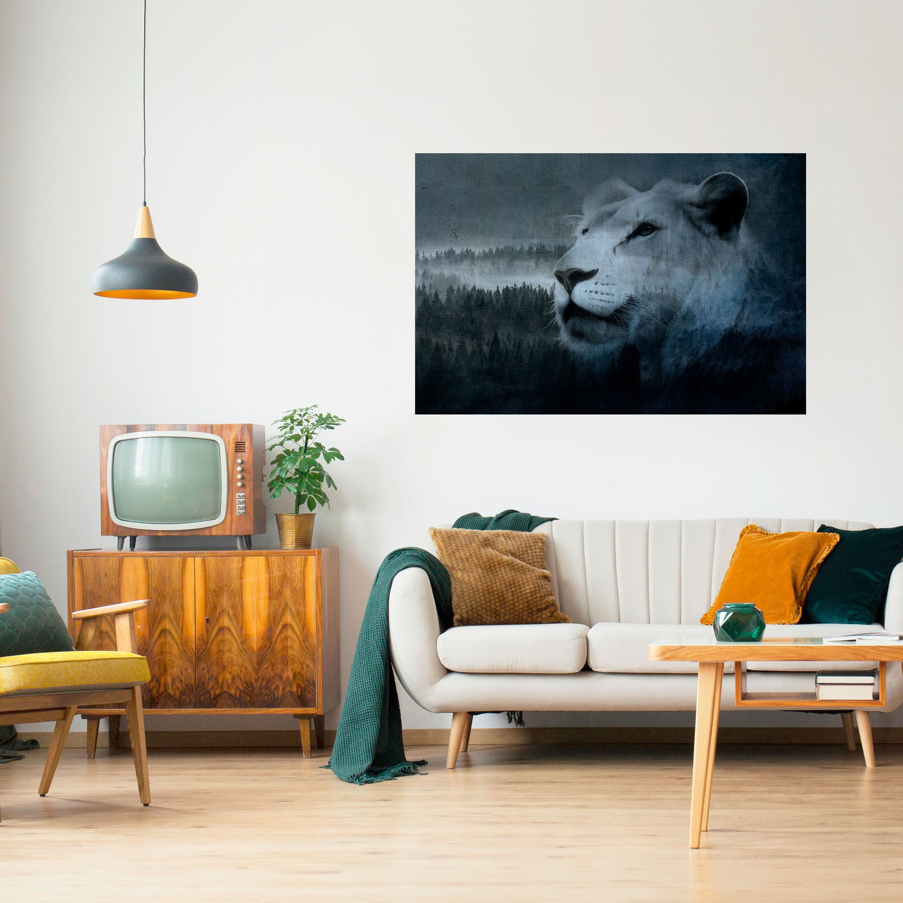 LION'S HARMONY IN BLAU Horizontales Poster zum Abziehen und Aufkleben