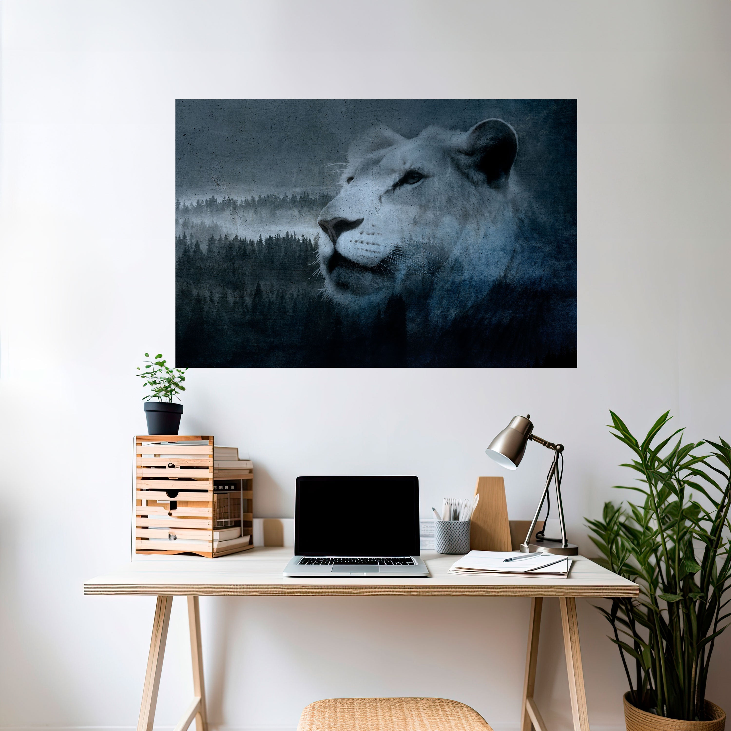 LION'S HARMONY IN BLAU Horizontales Poster zum Abziehen und Aufkleben